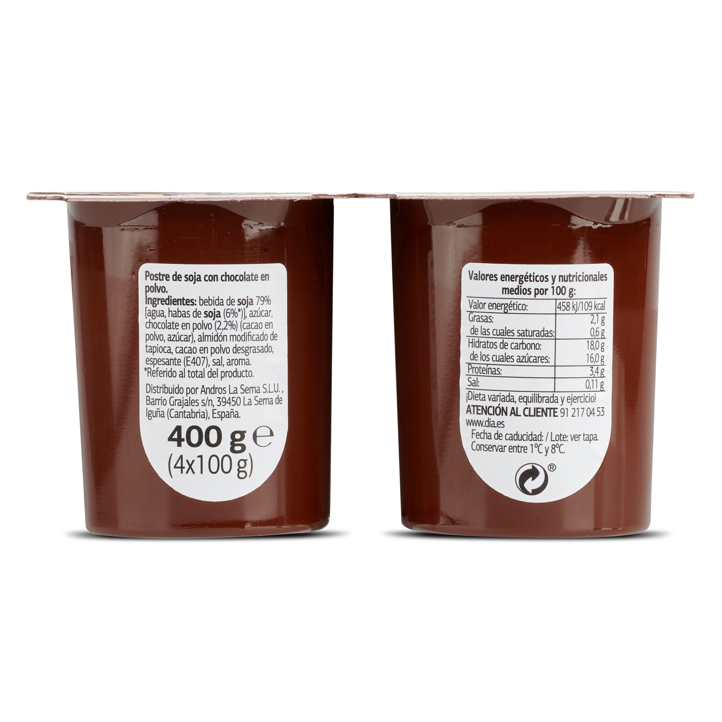 Postre vegetal de soja con chocolate Dia Vegedia 4 x 100 g