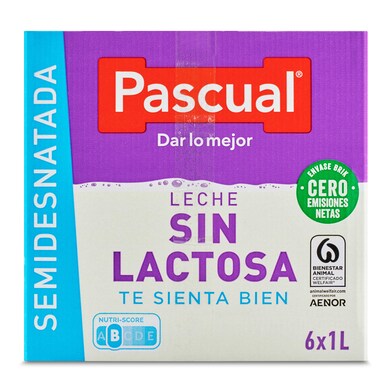 Leche semidesnatada sin lactosa PASCUAL pack 6 unidades BRIK 1 LT-1 Leche semidesnatada sin lactosa PASCUAL pack 6 unidades BRIK 1 LT-1