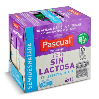 Leche semidesnatada sin lactosa Pascual brik 6 x 1 l-0