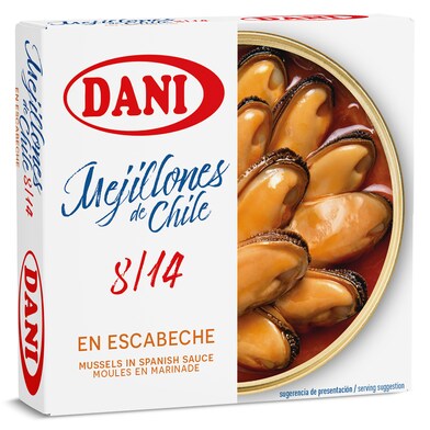 Mejillones de Chile en escabeche 8/14 piezas Dani lata 69 g-0 Mejillones de Chile en escabeche 8/14 piezas Dani lata 69 g-0