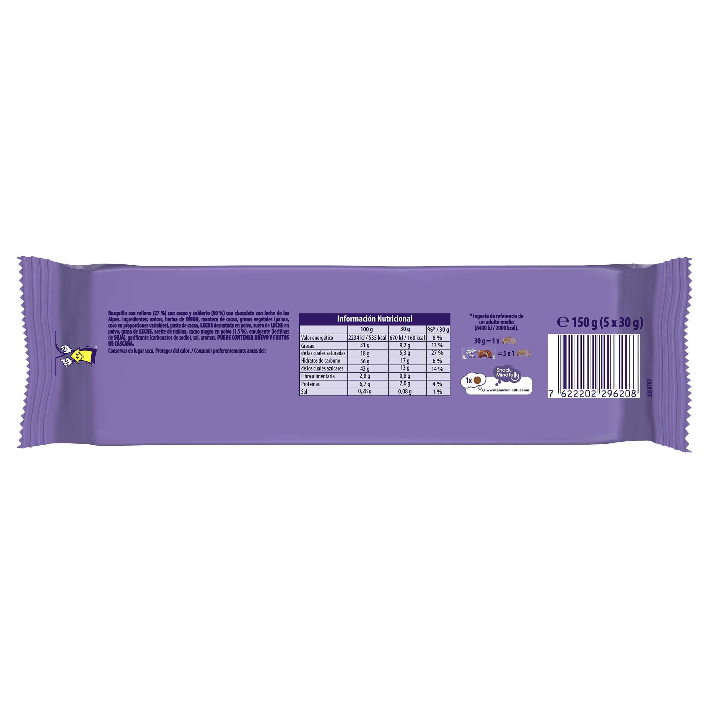 Galletas choco wafer chocolate con leche Milka 150 g