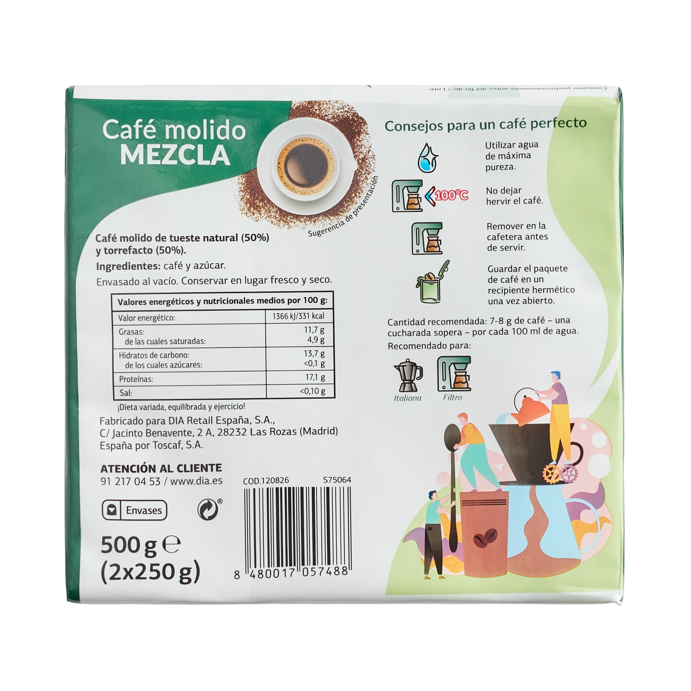 Café molido mezcla Dia Cafetería 2 x 250 g