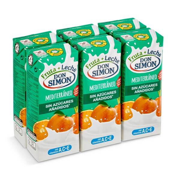 Bebida Frutas con Leche Mediterráneo Zero Don Simon 6x200 Ml
