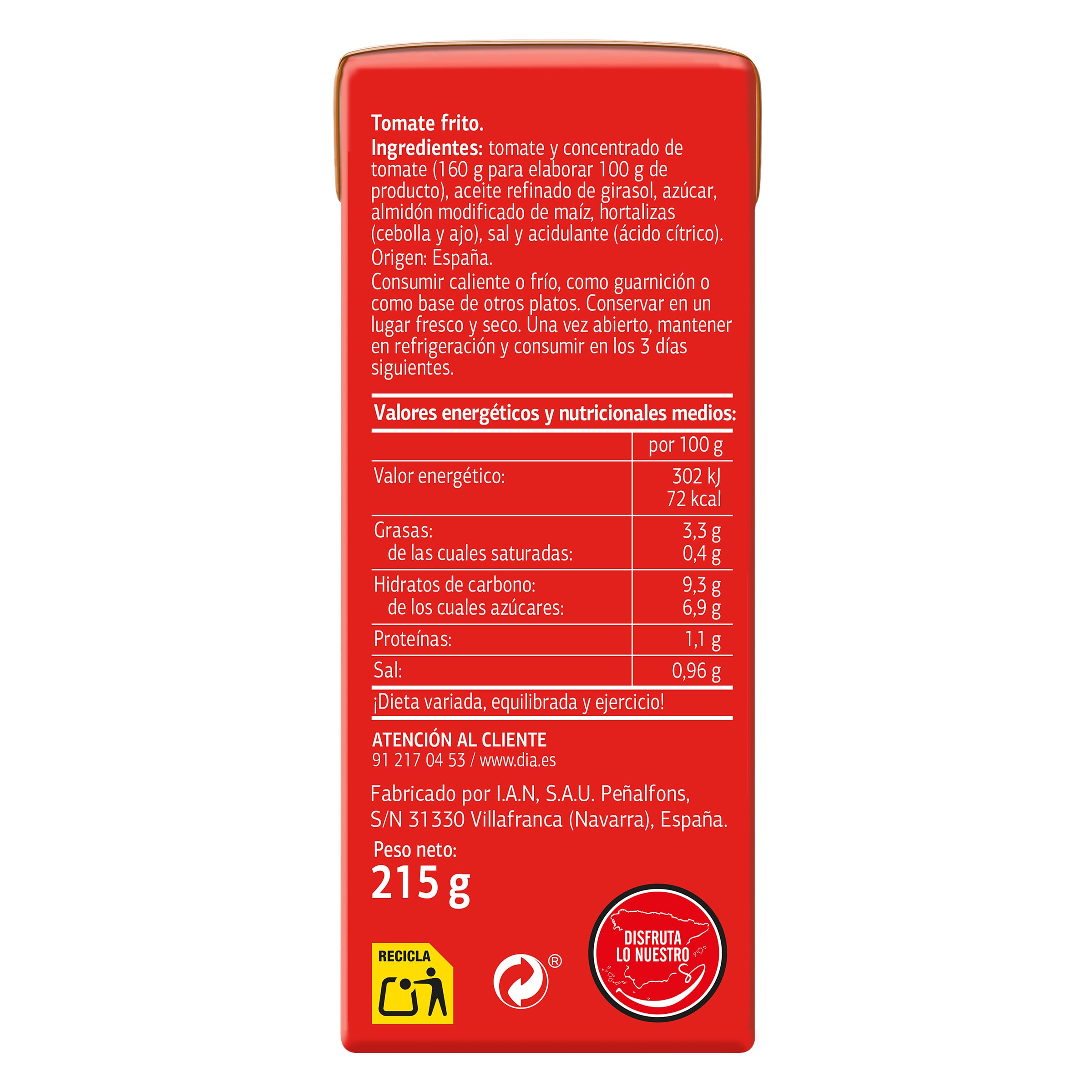 Tomate frito Dia Vegecampo 3 x 215 g