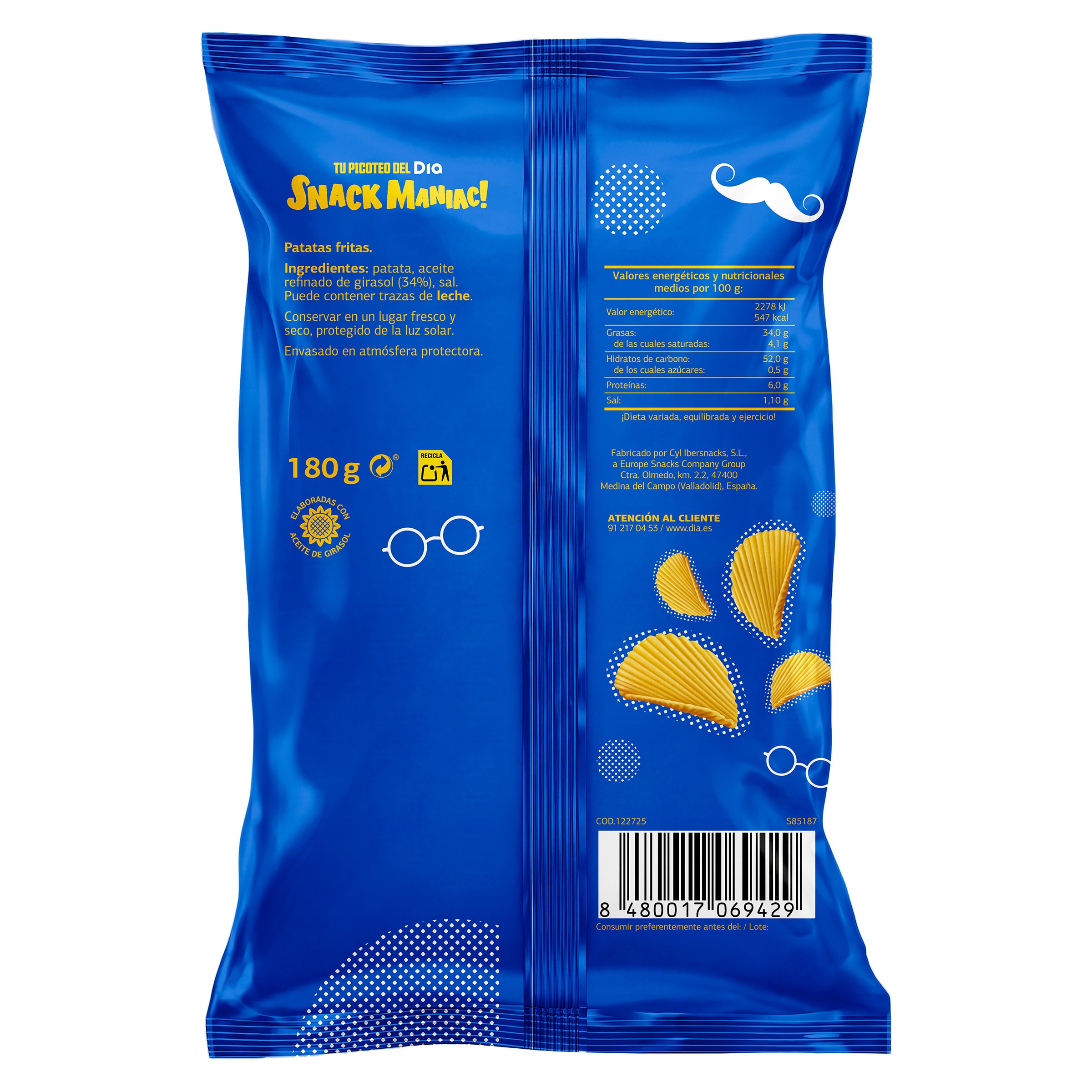 Patatas fritas onduladas Dia Snack Maniac 180 g