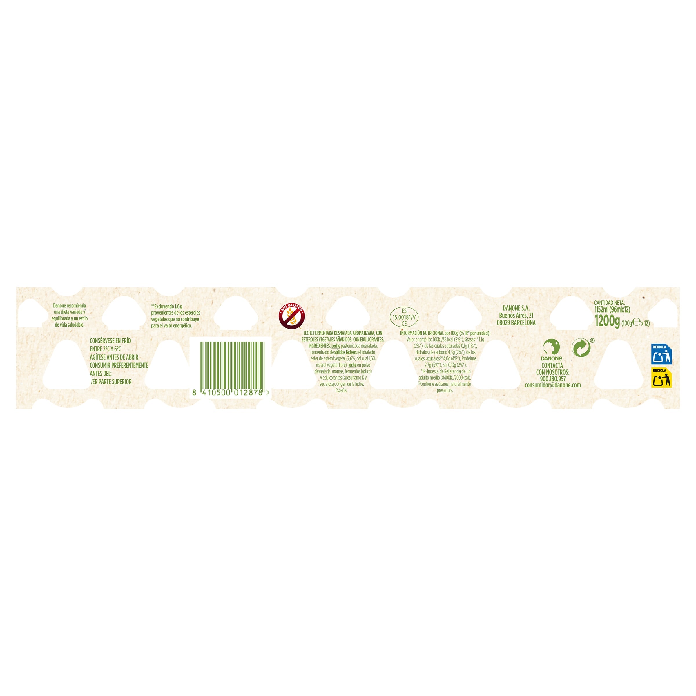 Bebida láctea natural 0% azúcares añadidos Danacol 12 x 100 g