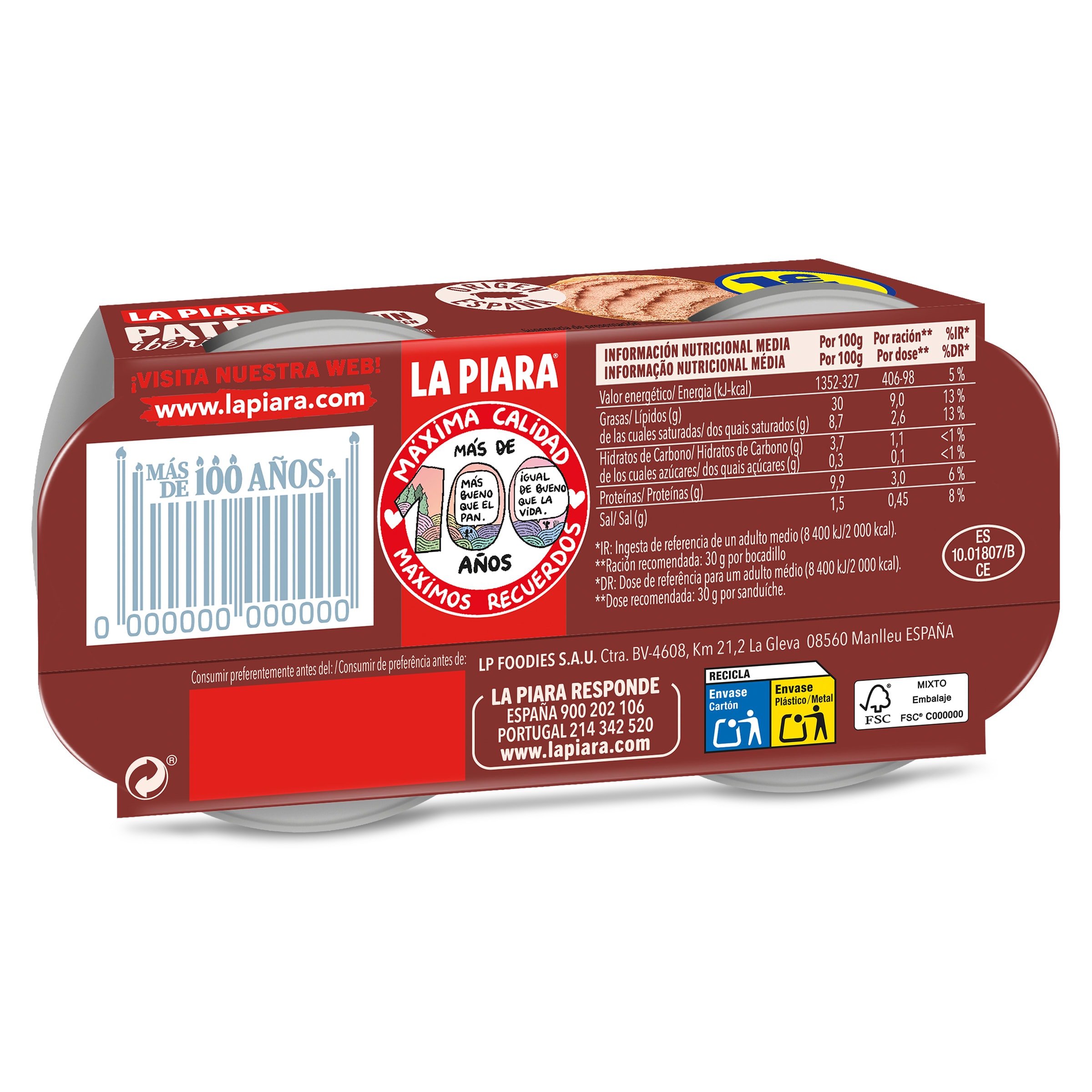 Paté ibérico La piara 2 x 75 g