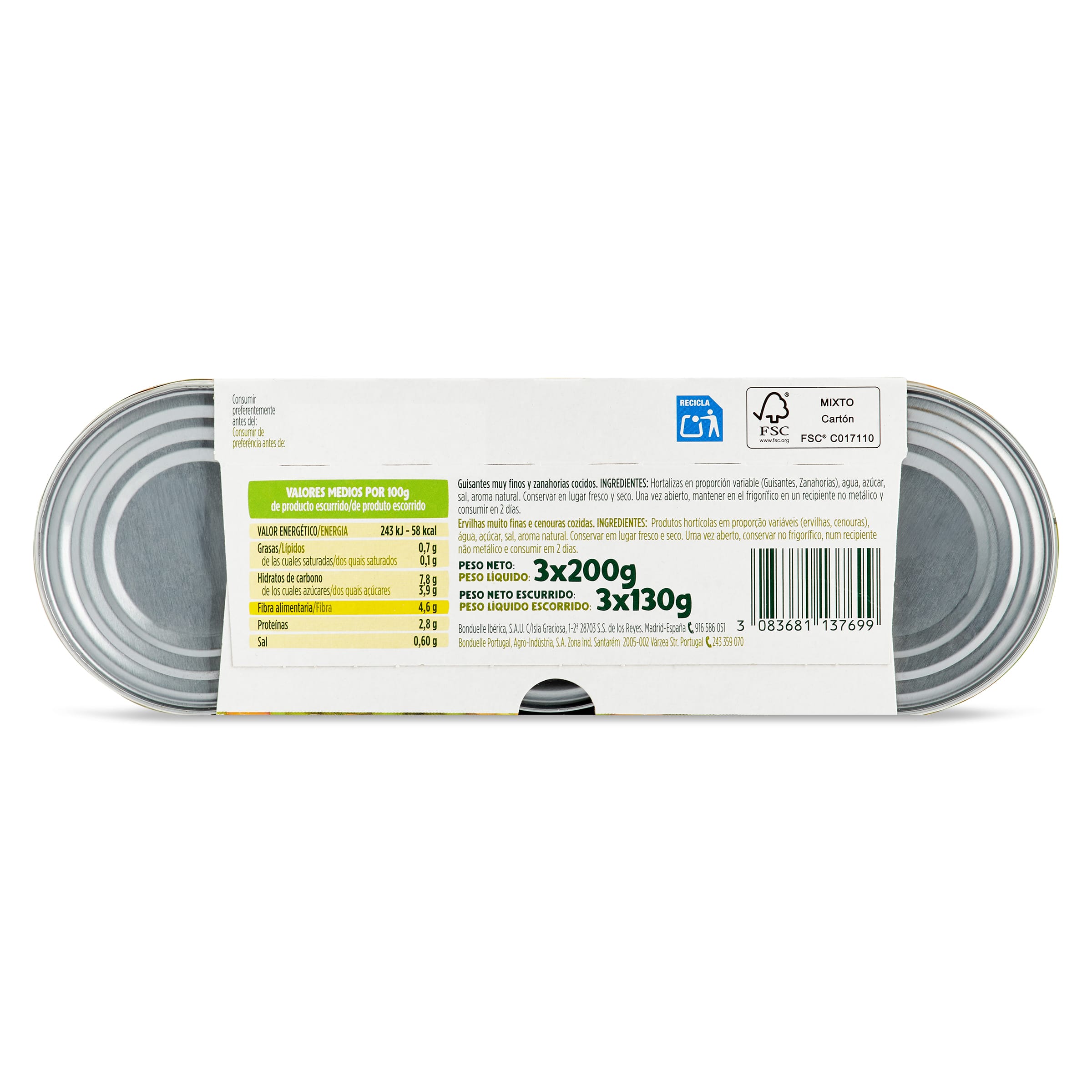 Guisantes y zanahorias Bonduelle 3 x 130 g