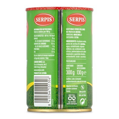 Aceitunas rellenas de anchoas Serpis lata 130 g-1