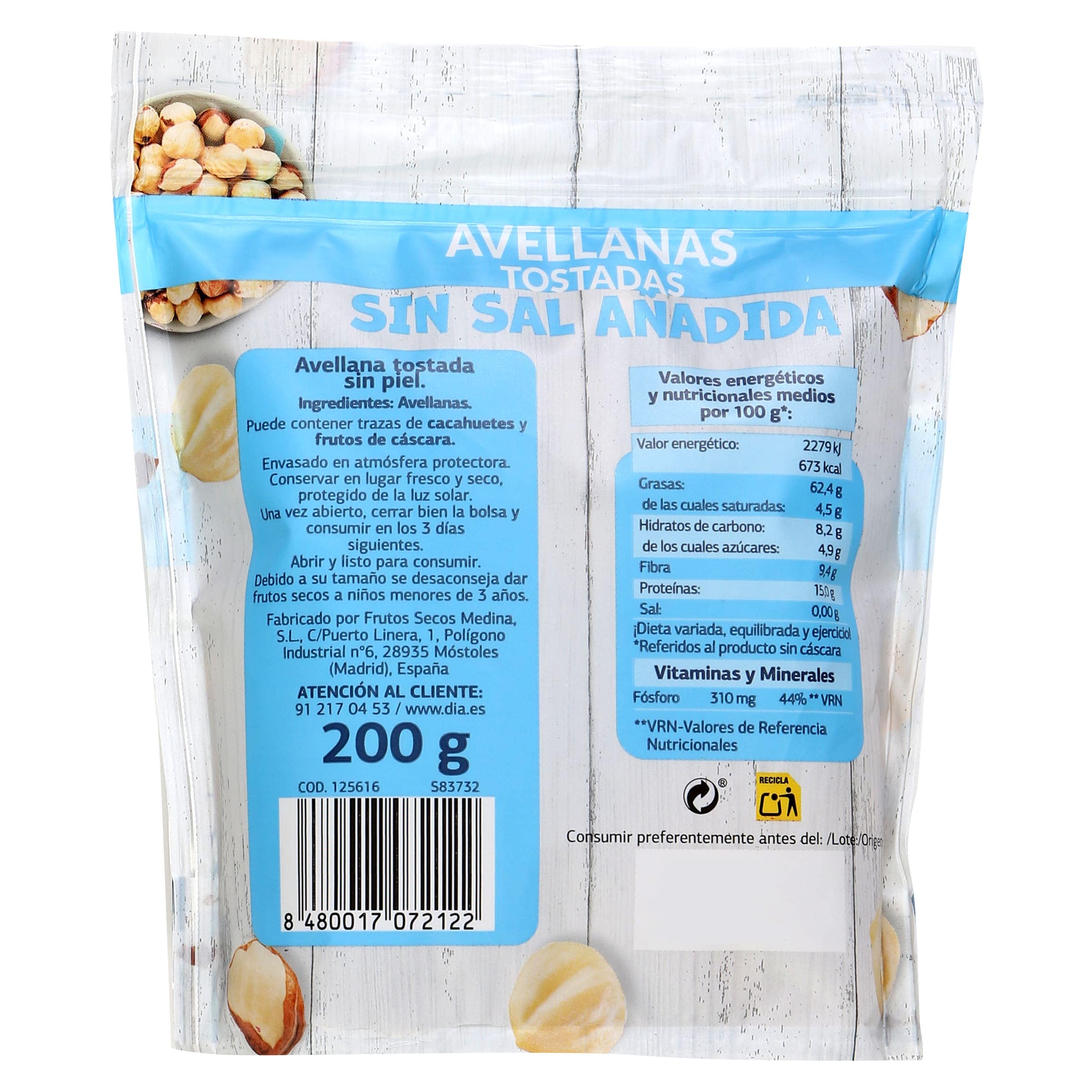 Avellanas tostadas sin sal añadida Dia Naturmundo 200 g