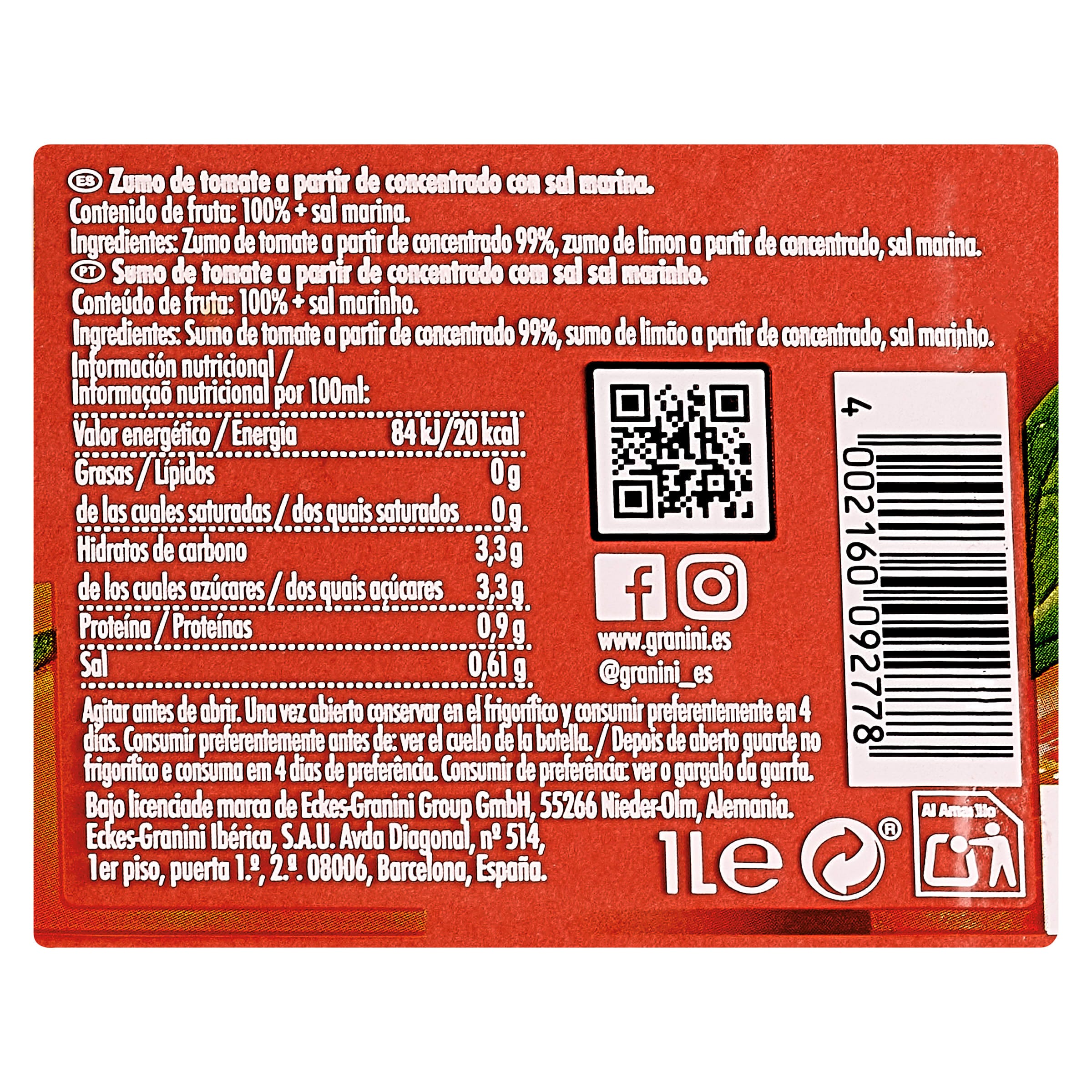 Zumo de tomate Granini 1 L