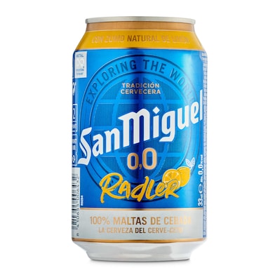 Cerveza radler con limón 0,0% alcohol San Miguel lata 33 cl-0