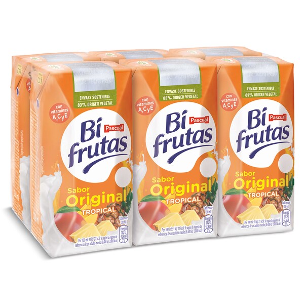 Bebida con Leche Tropical Bifrutas Pascual 6 Uds 200 Ml.