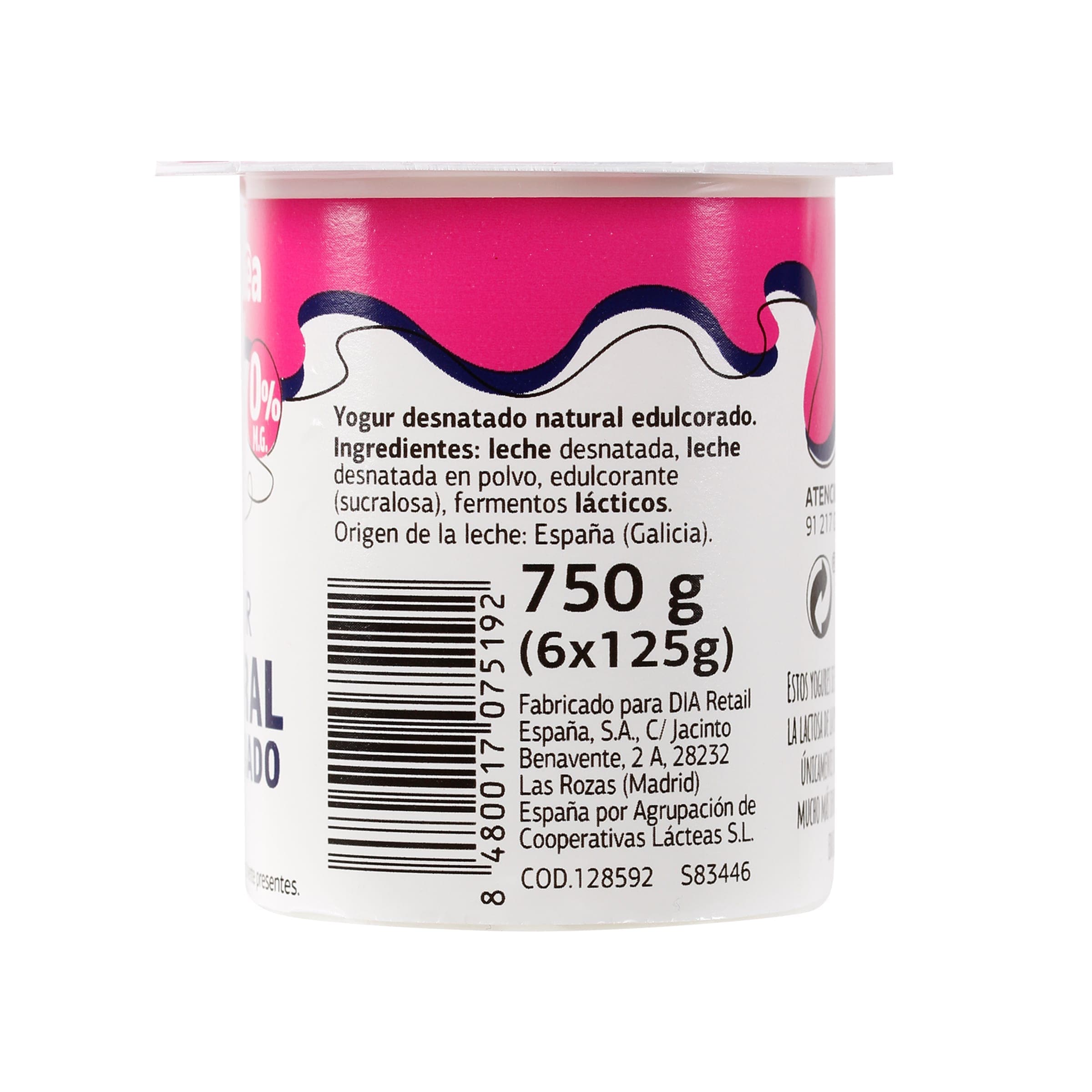 Yogur natural desnatado edulcorado Dia Láctea 6 x 125 g