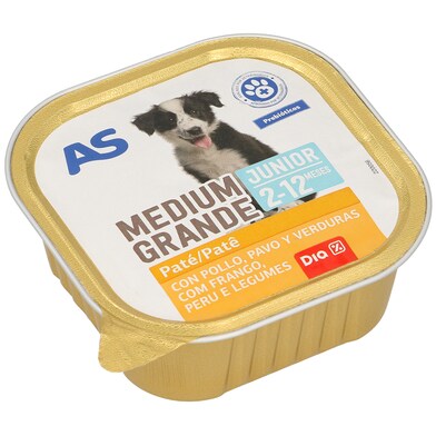 Paté para perros cachorros con pollo, pavo y verduras As Dia tarrina 300 g-0