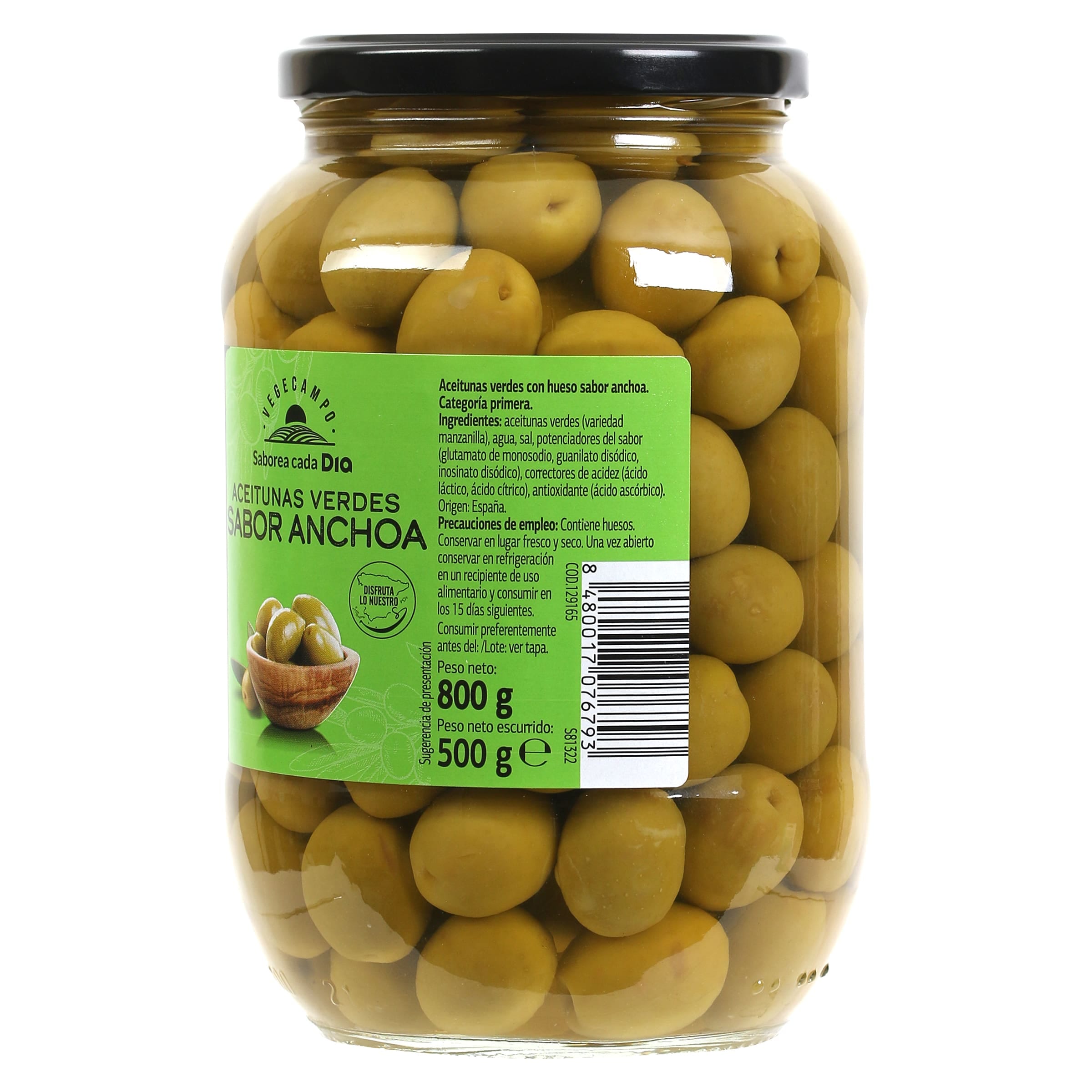 Aceitunas sabor anchoa con hueso Dia Vegecampo 500 g