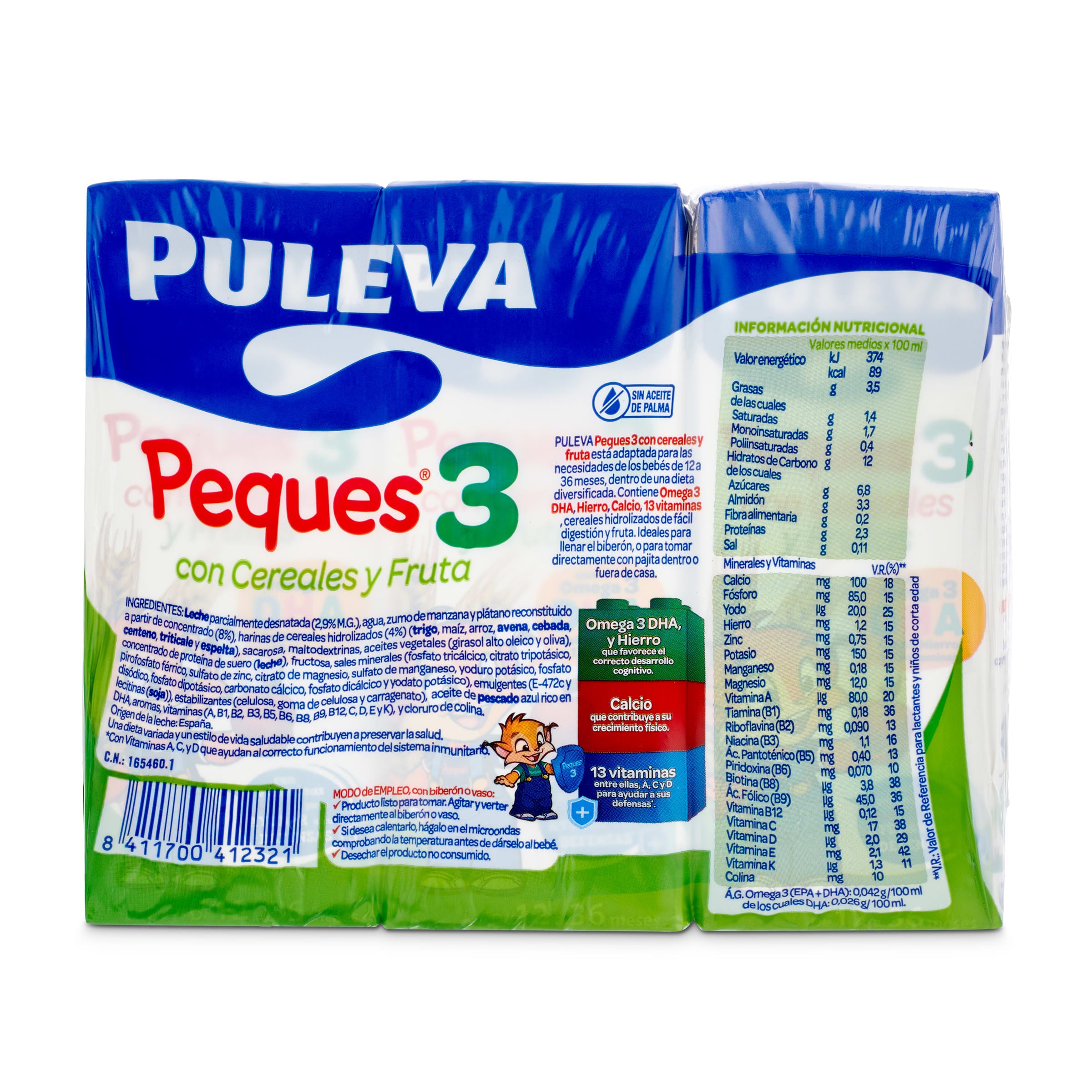 Preparado lácteo infantil con cereales y fruta Peques 3 Puleva 3 x 200 ml