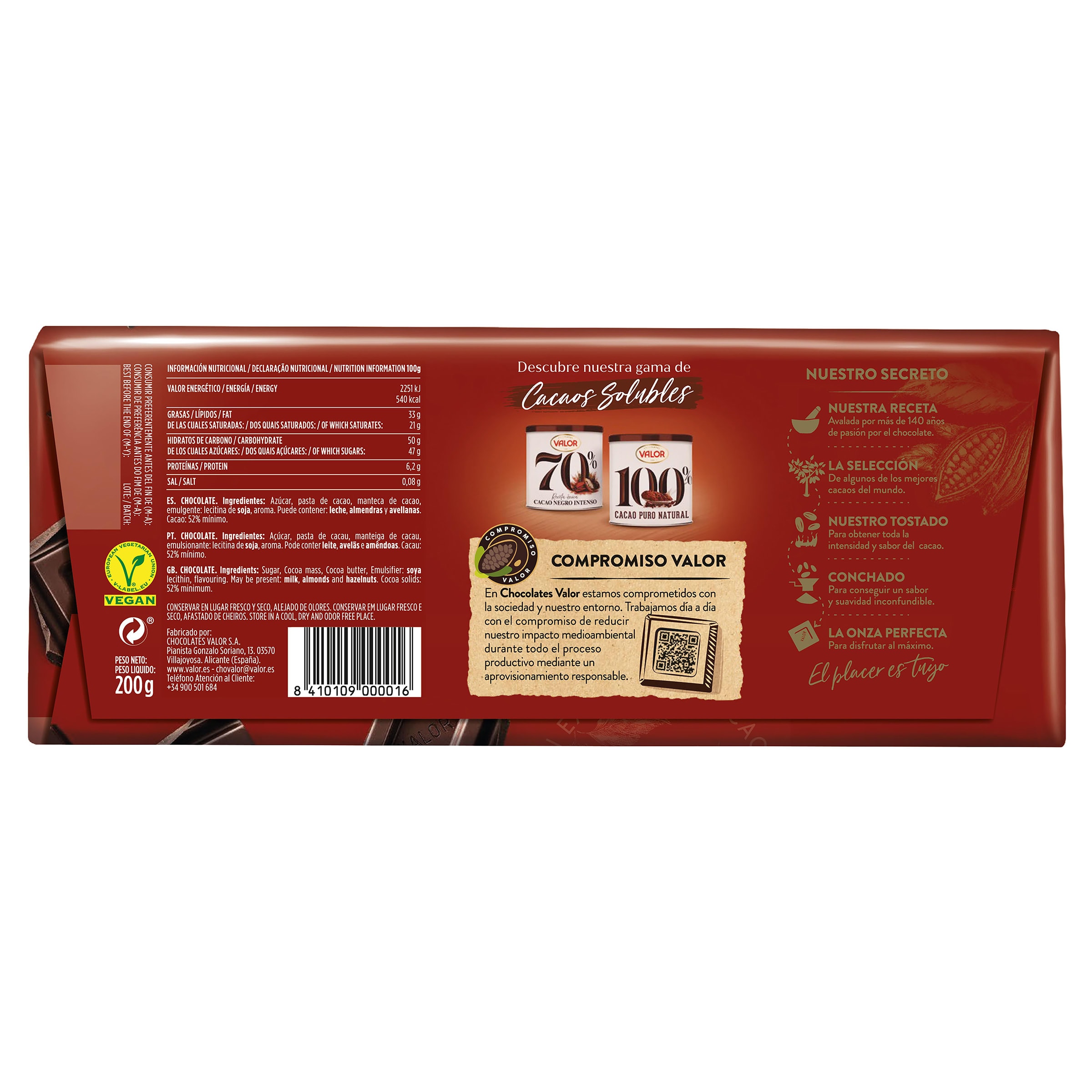 Chocolate puro Valor 200 g