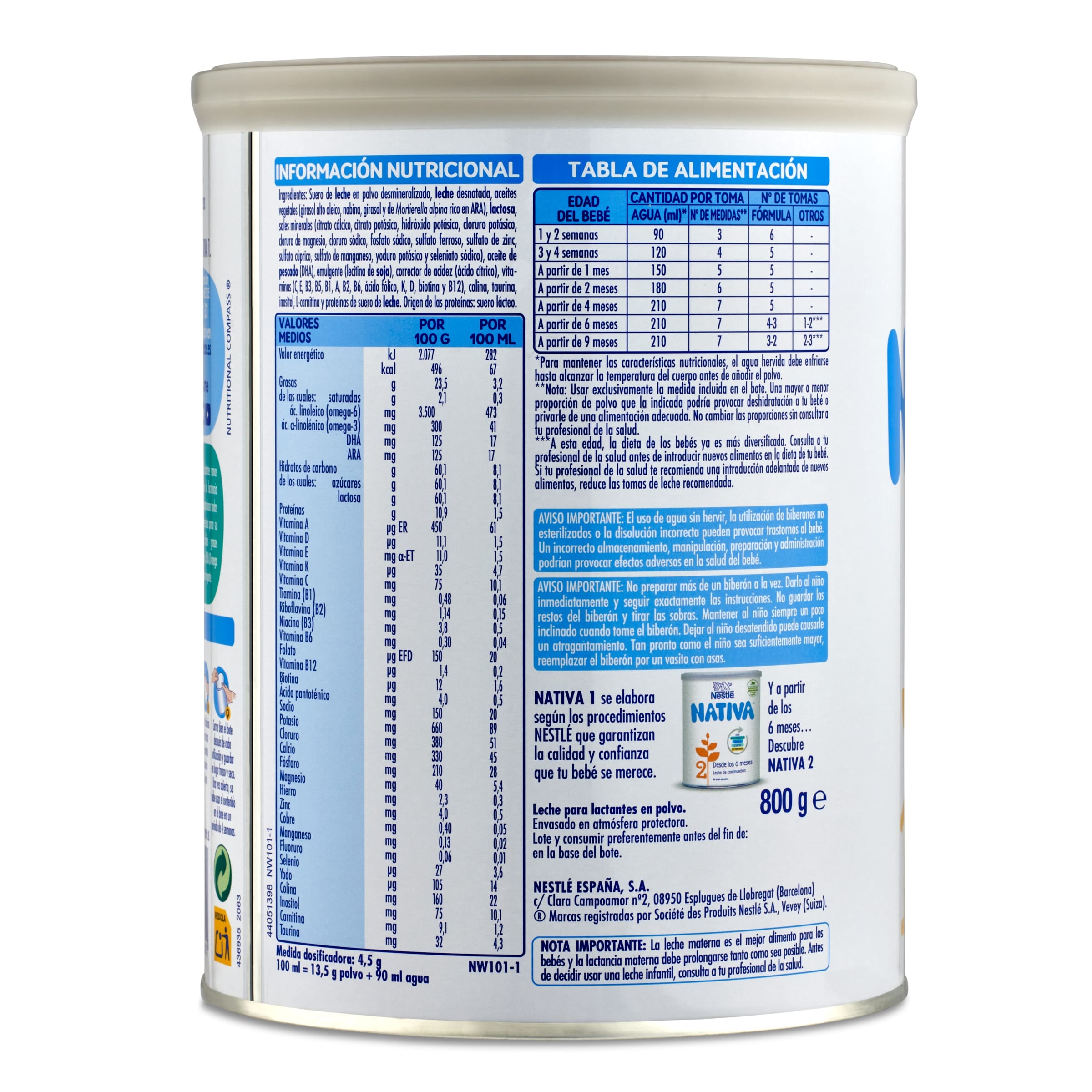 Nestlé Nativa 1- Leche Para Lactantes En Polvo- Fórmula Para Bebés