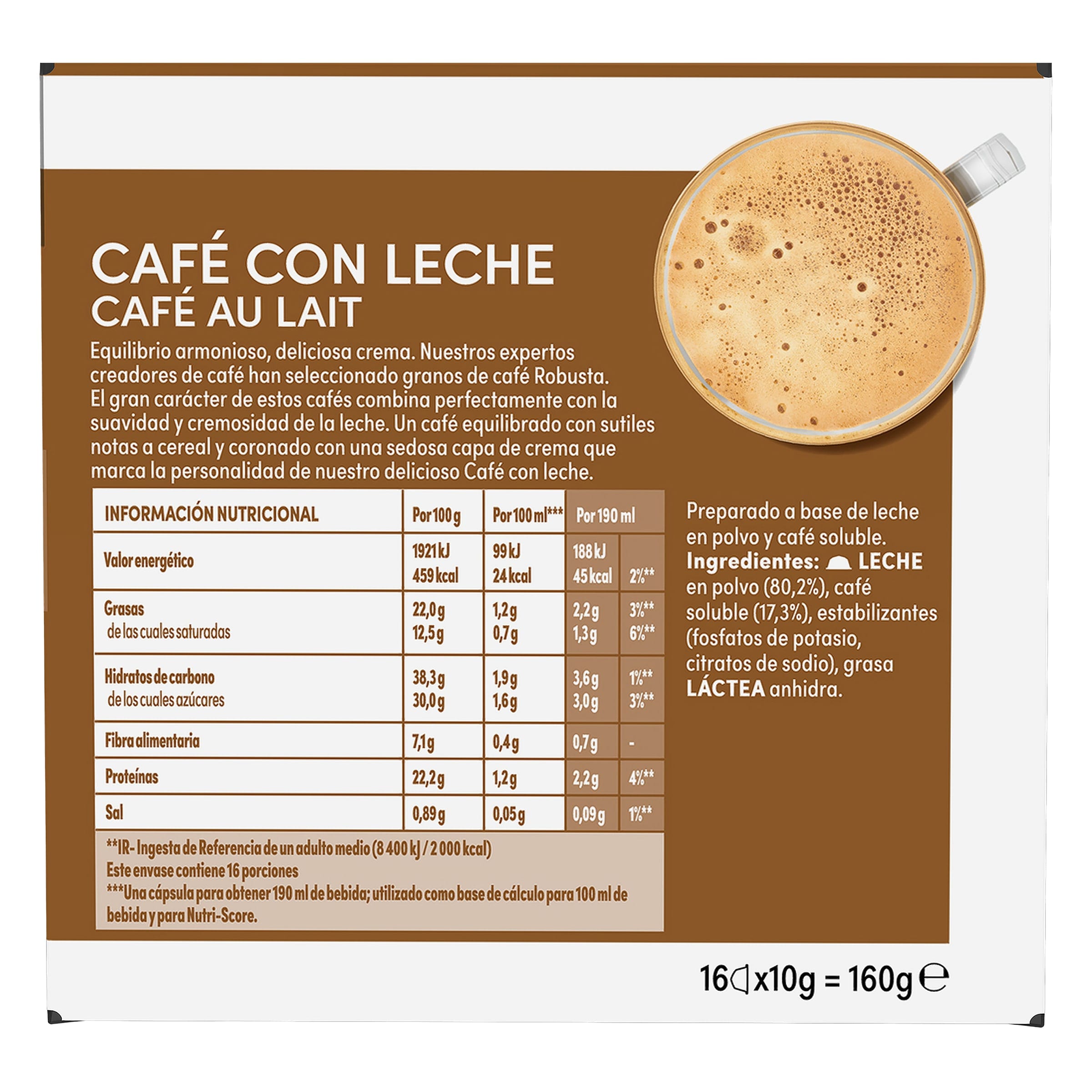 Cápsulas de cafe con leche Dolce Gusto 16 unidades