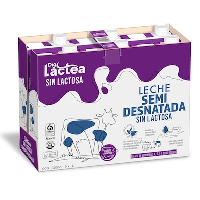 Leche semidesnatada sin lactosa Dia Láctea brik 6 x 1 l-0