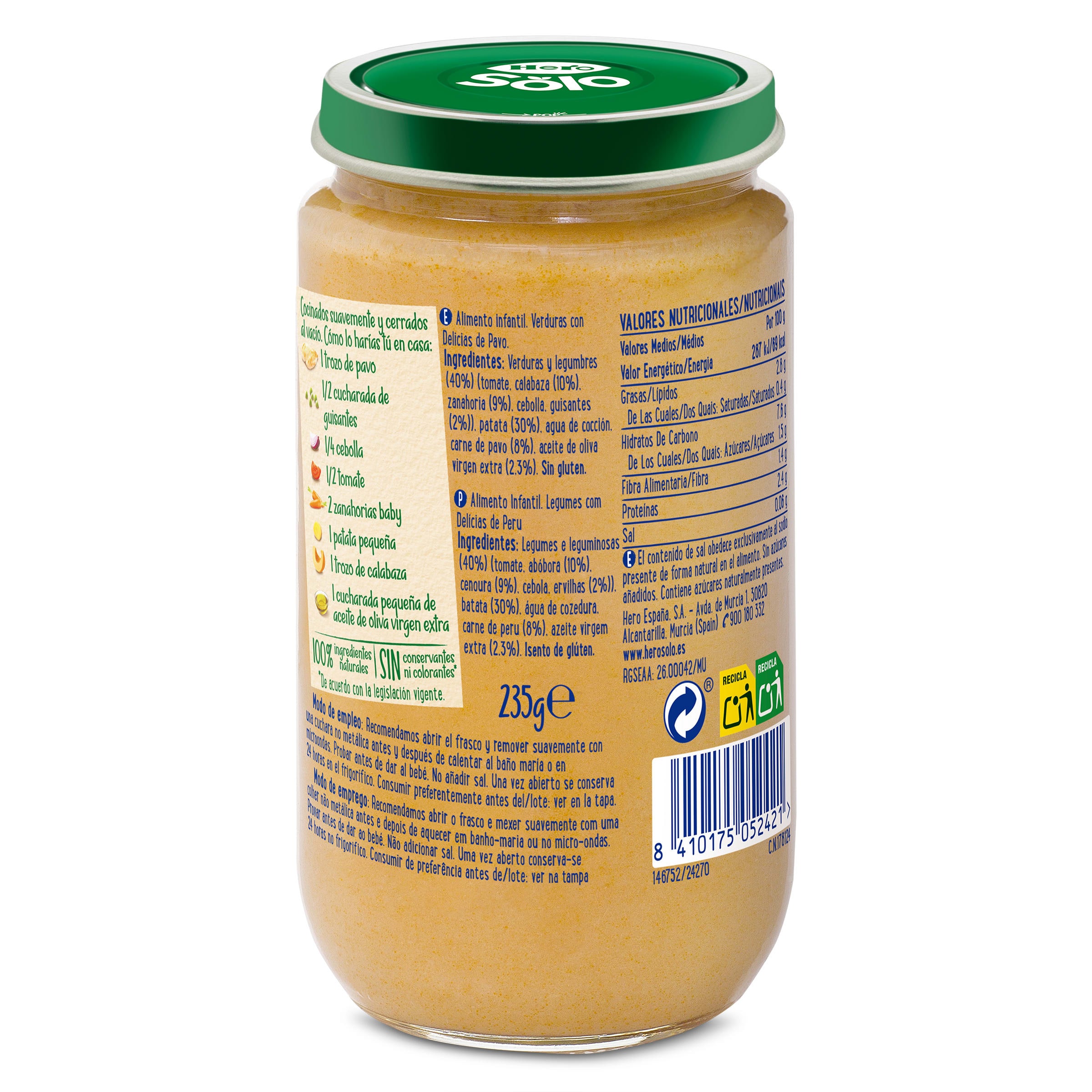 Puré de verduritas con delicias de pavo Hero 235 g