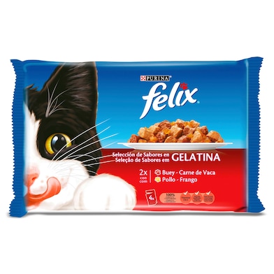 Alimento para gatos sabor selección de carnes Felix sobre 4 x 100 g-0