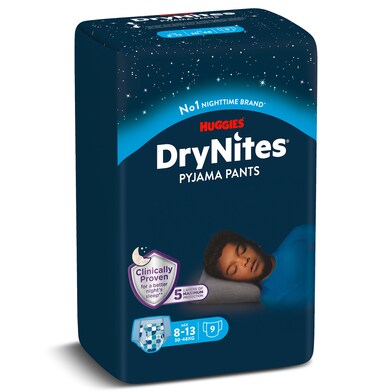 Calzoncillos absorbentes de noche para niños de 8 a 15 años Huggies DryNites bolsa 9 unidades-0