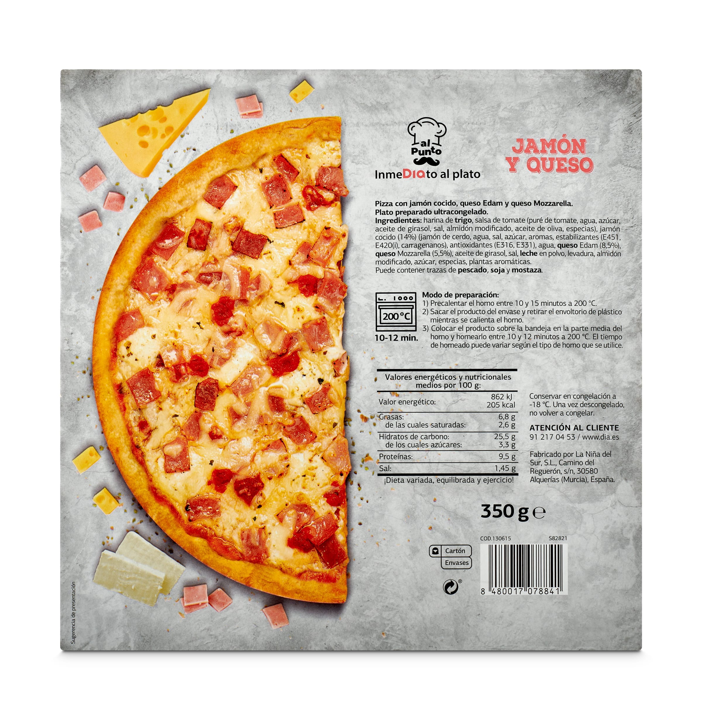 Pizza jamón y queso masa fina Dia Al Punto 350 g