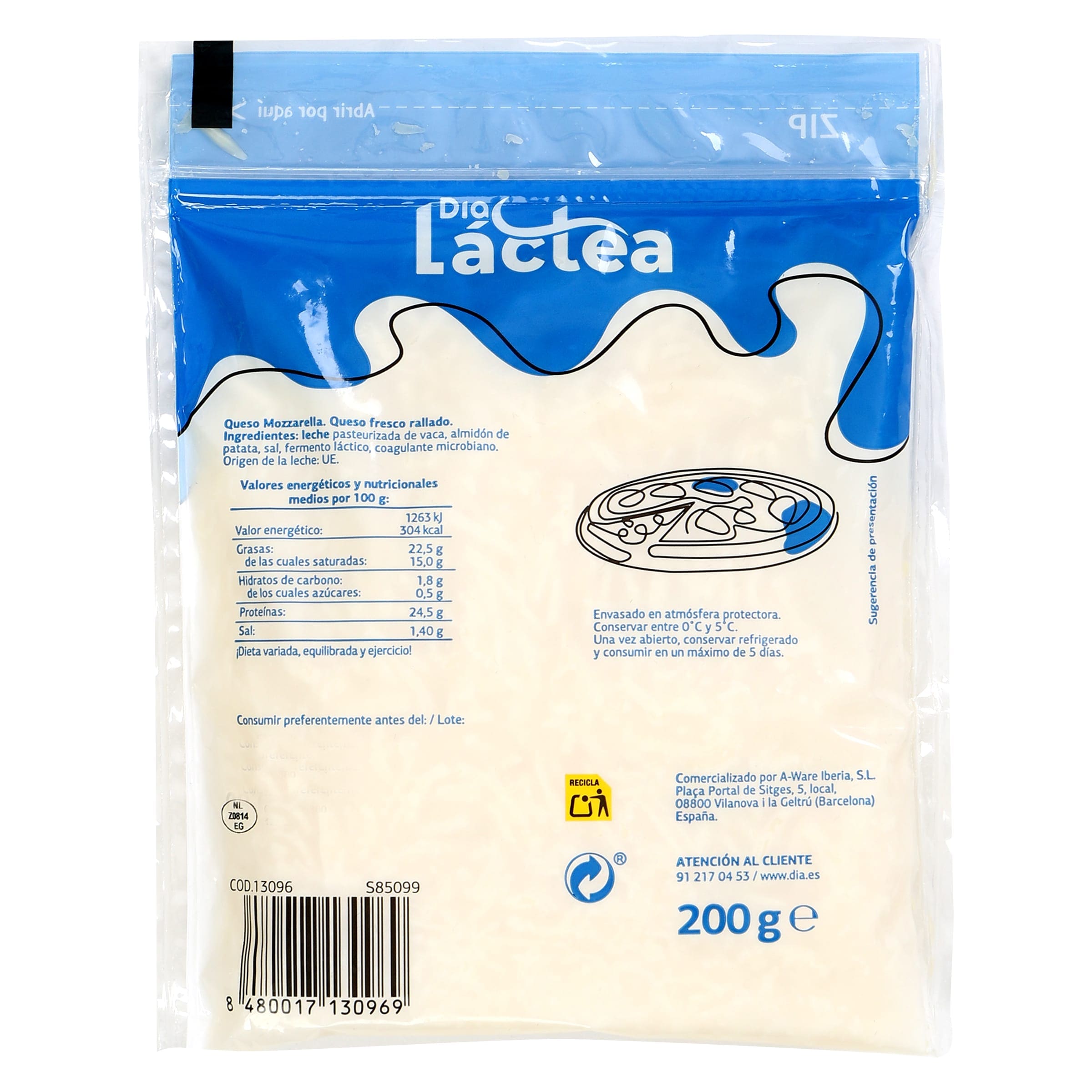 Queso mozzarella rallado Dia Láctea 200 g
