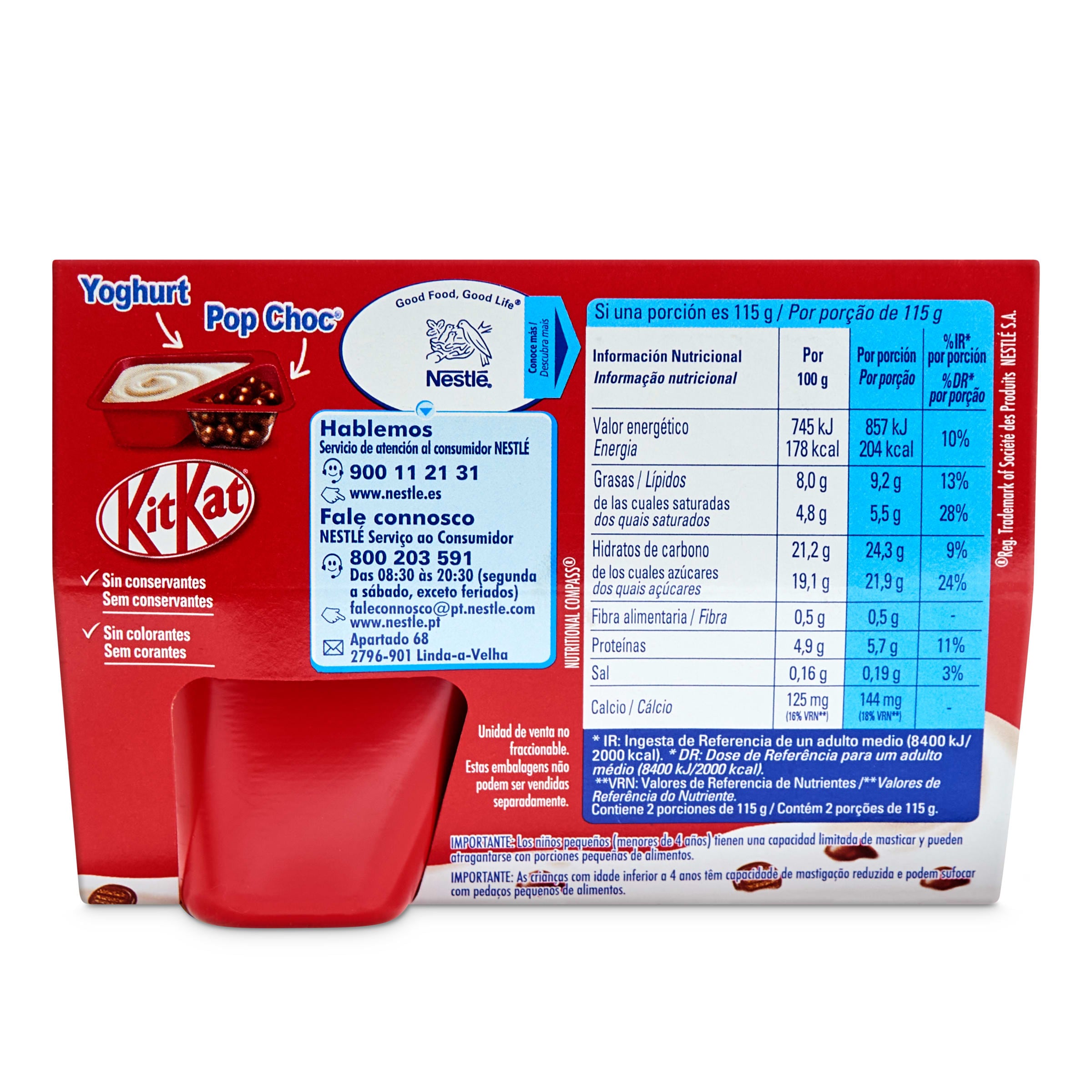 Yogur con trozos de KitKat Nestlé 2 x 115 g