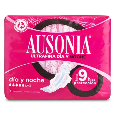 Compresas noche con alas más larga Ausonia bolsa 9 unidades-1