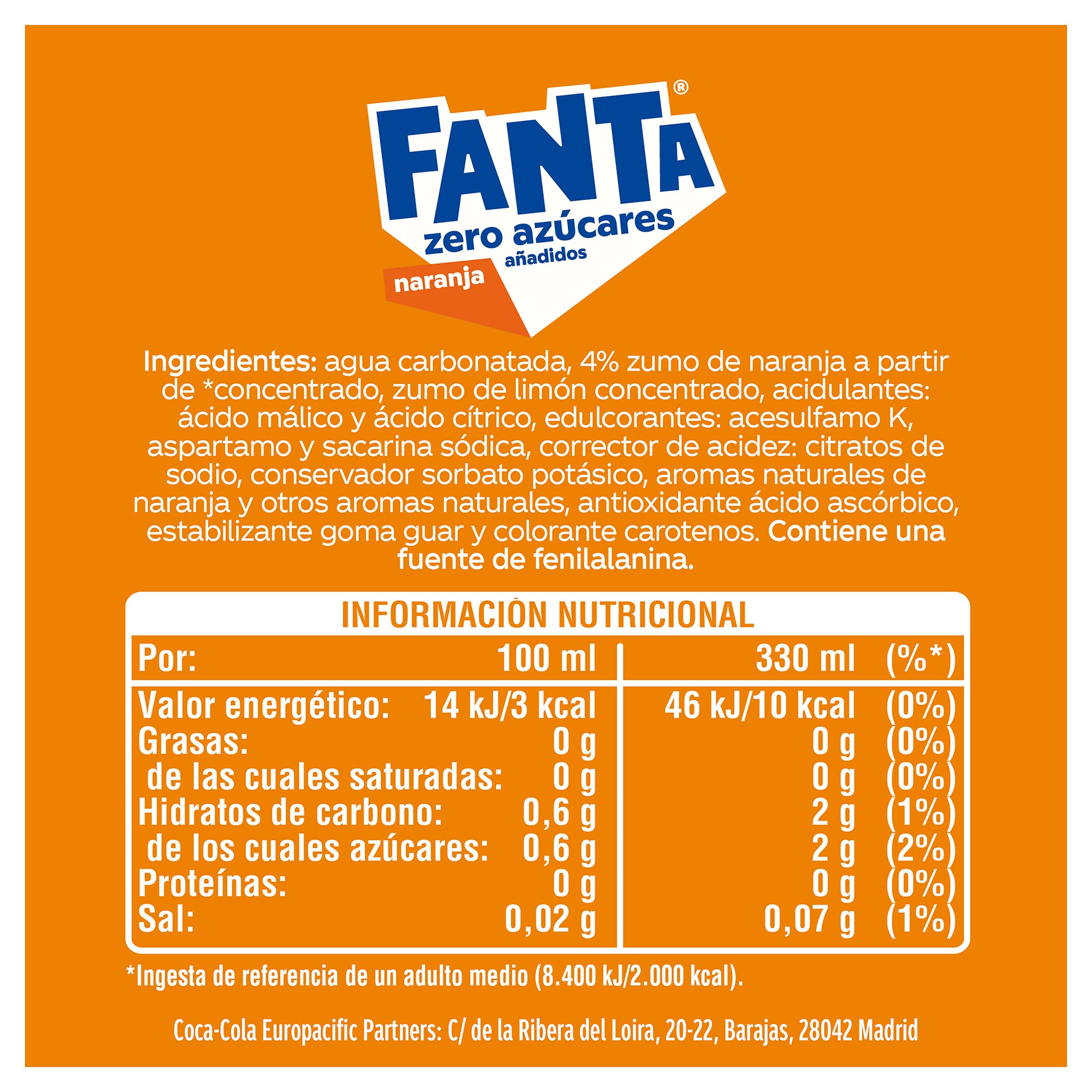 Fanta de naranja zero 330 ml