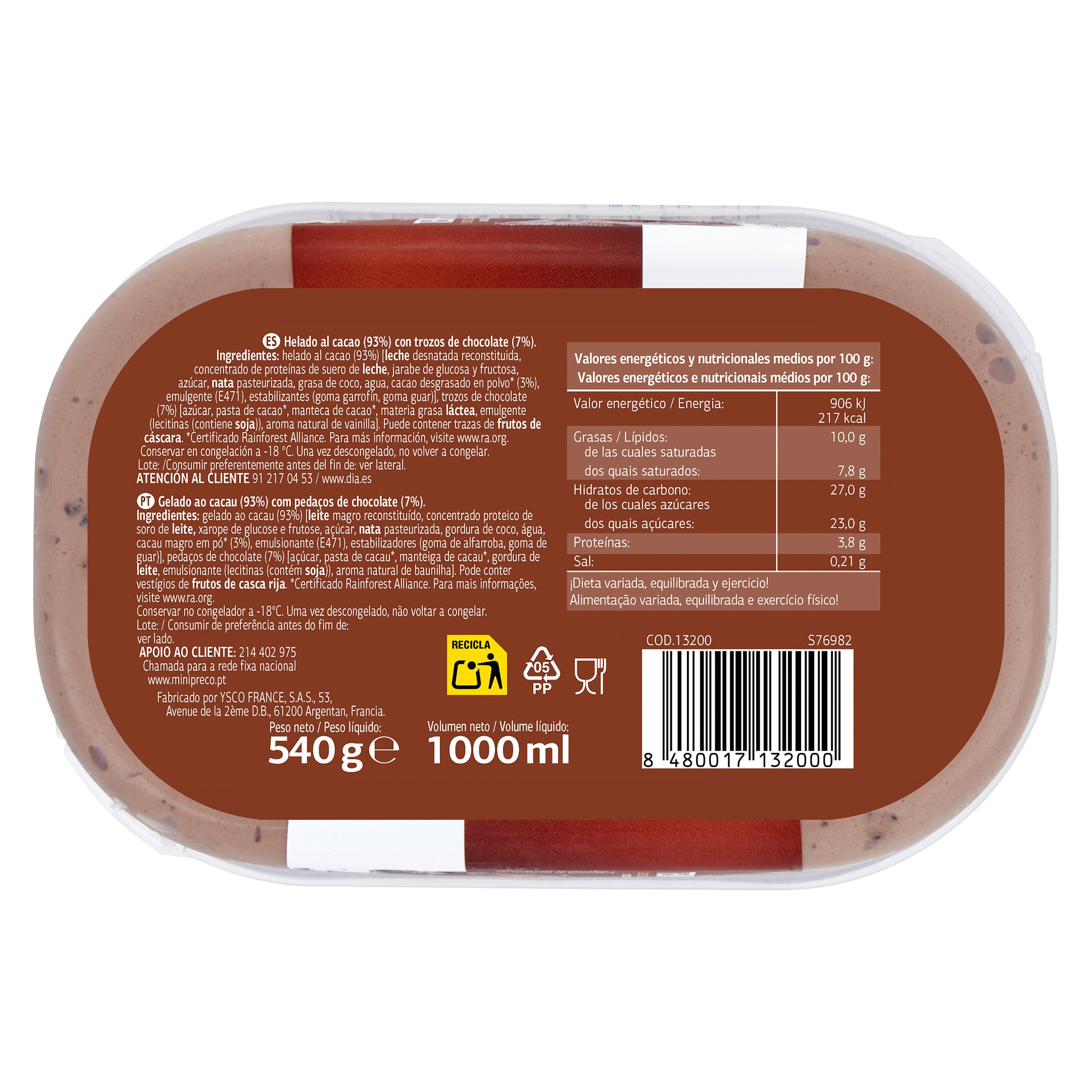 Barqueta de chocolate con trozos Dia Temptation 540 g