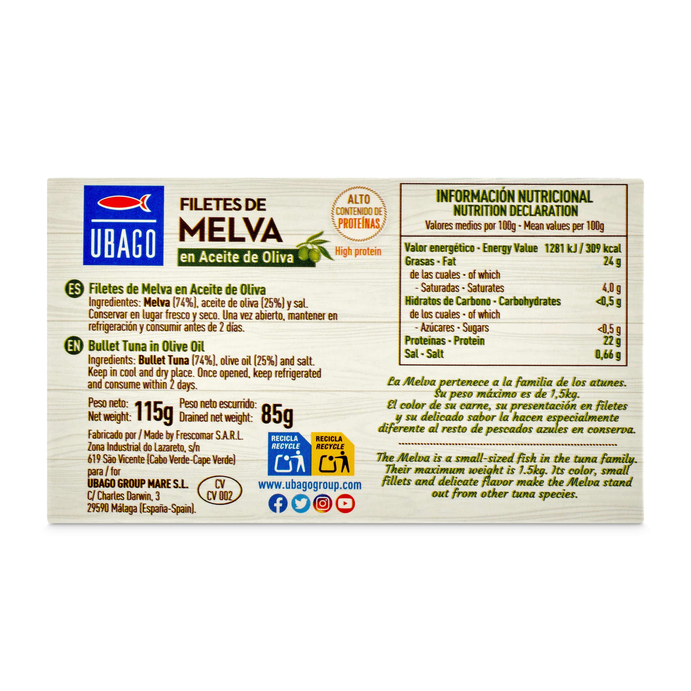 Melva en aceite de oliva Ubago 85 g