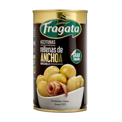 Aceitunas manzanilla rellena de anchoa Fragata lata 150 g-0