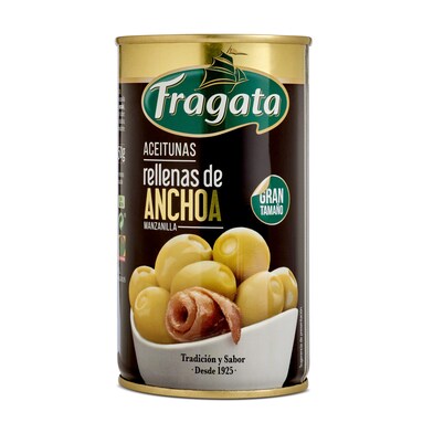 Aceitunas manzanilla rellena de anchoa Fragata lata 150 g-0