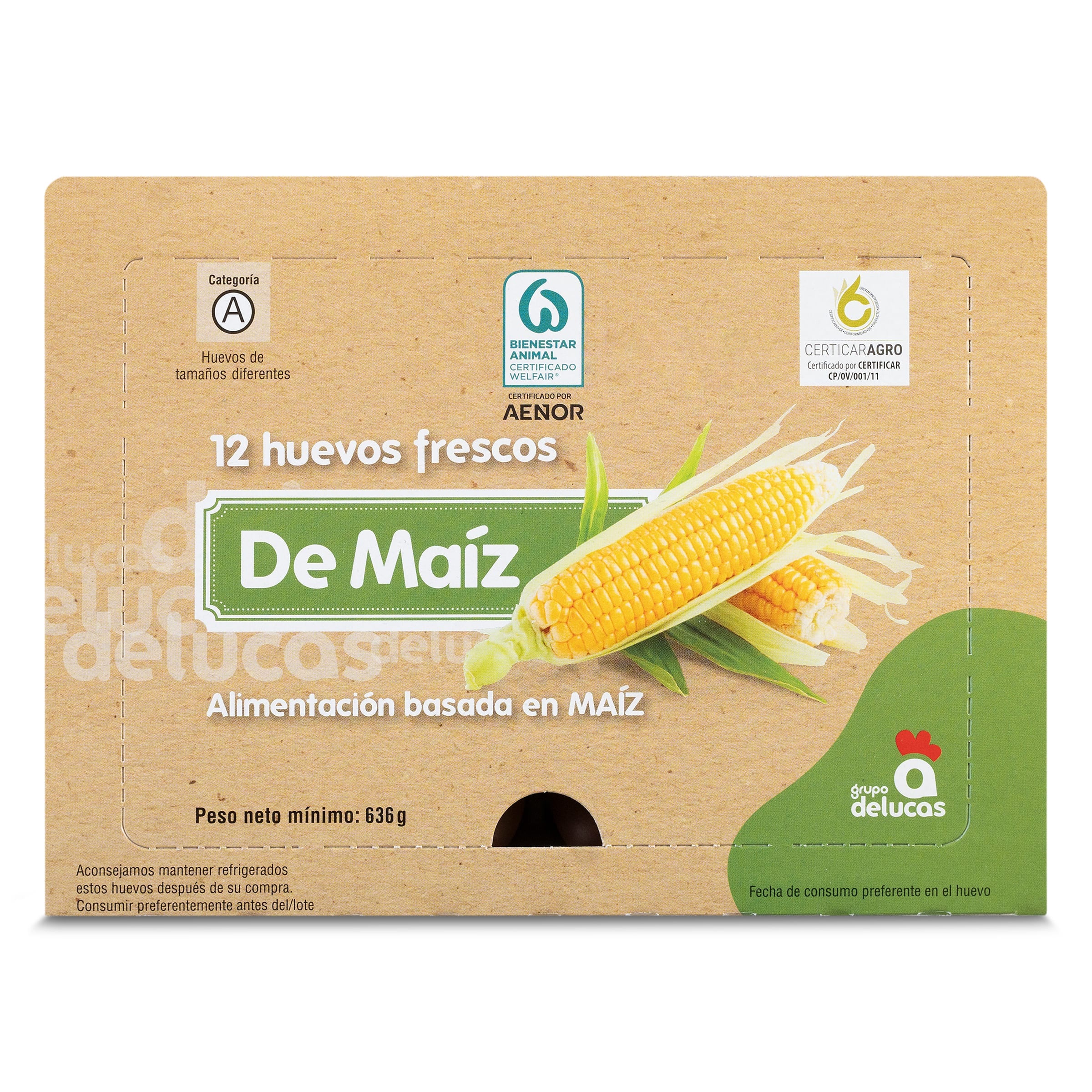 Huevos medianos/grandes M/L maíz Grupo de lucas 12 unidades