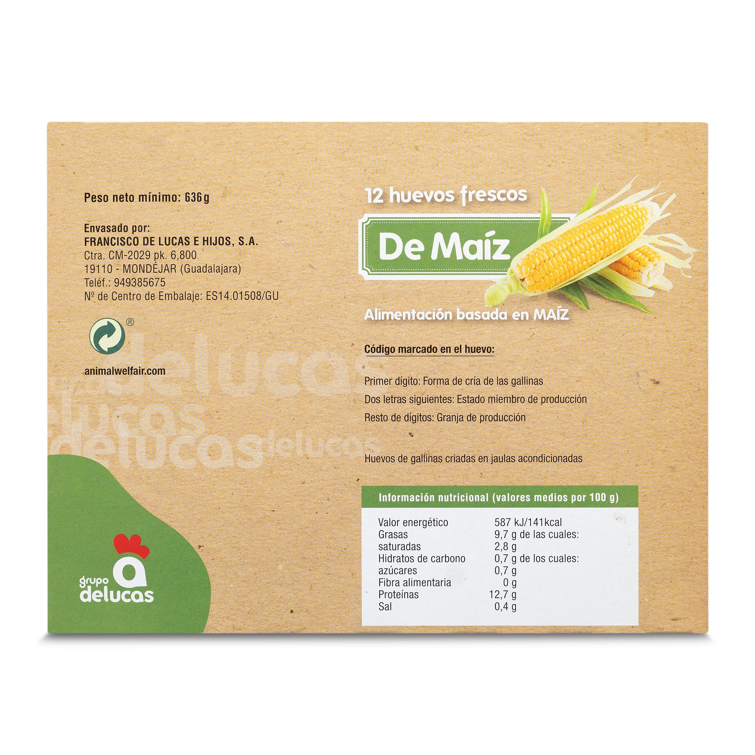Huevos medianos/grandes M/L maíz Grupo de lucas 12 unidades