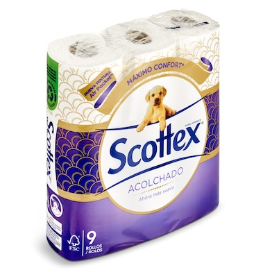 Papel higiénico acolchado 3 capas Scottex bolsa 9 unidades-0