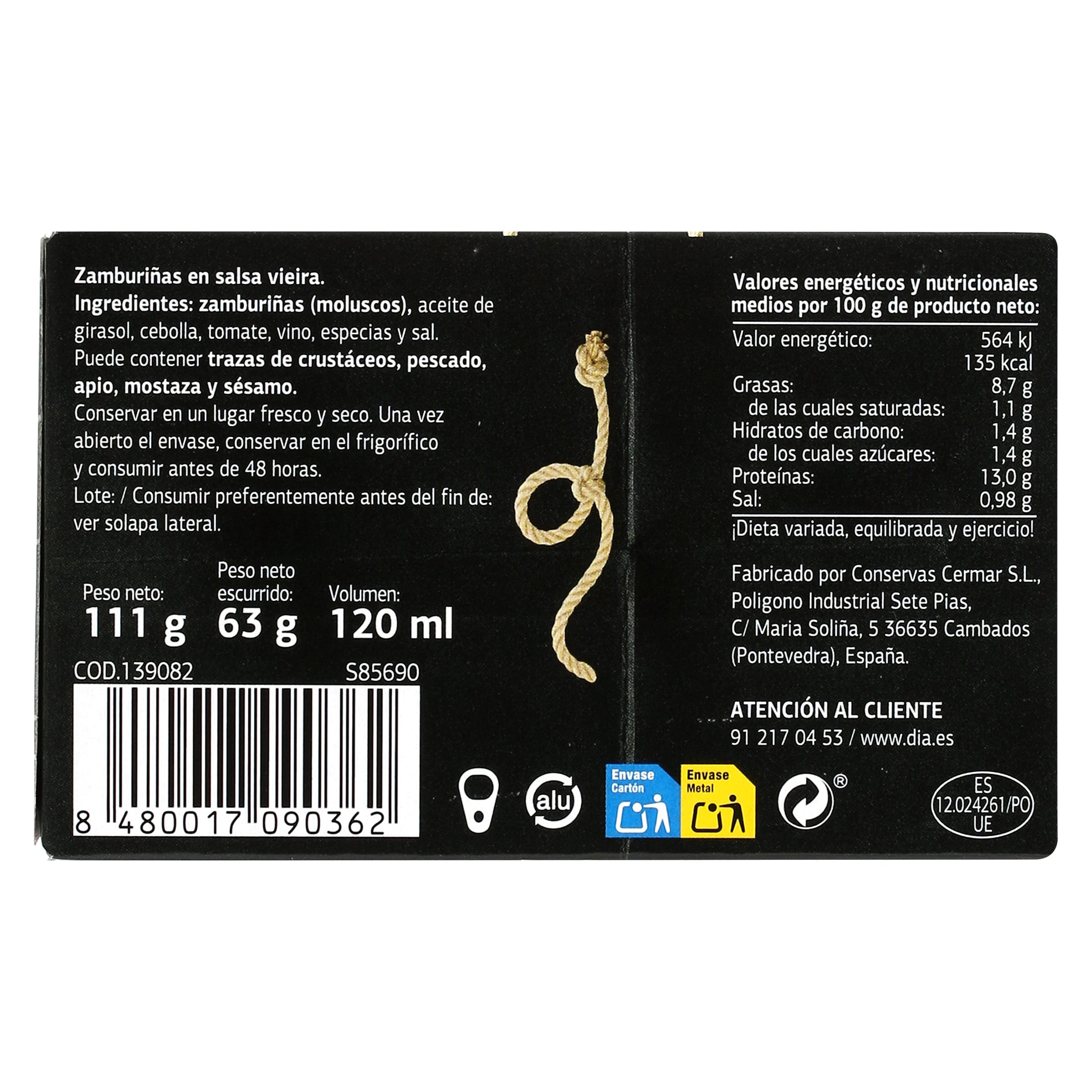 Zamburiñas en salsa vieira Dia Mari Marinera 63 g