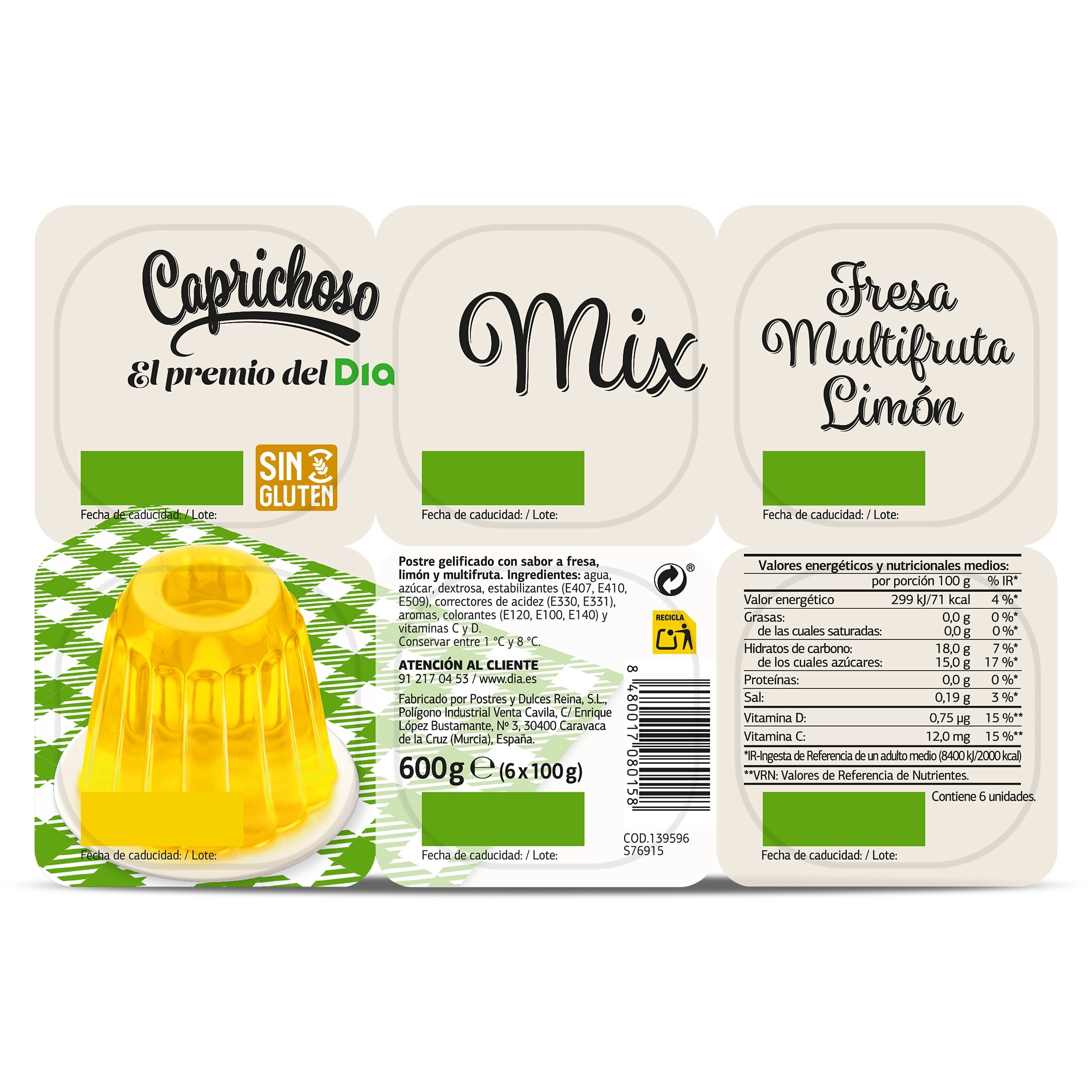 Postre gelificado de fresa, limón y multifruta Dia Caprichoso 6 x 100 g
