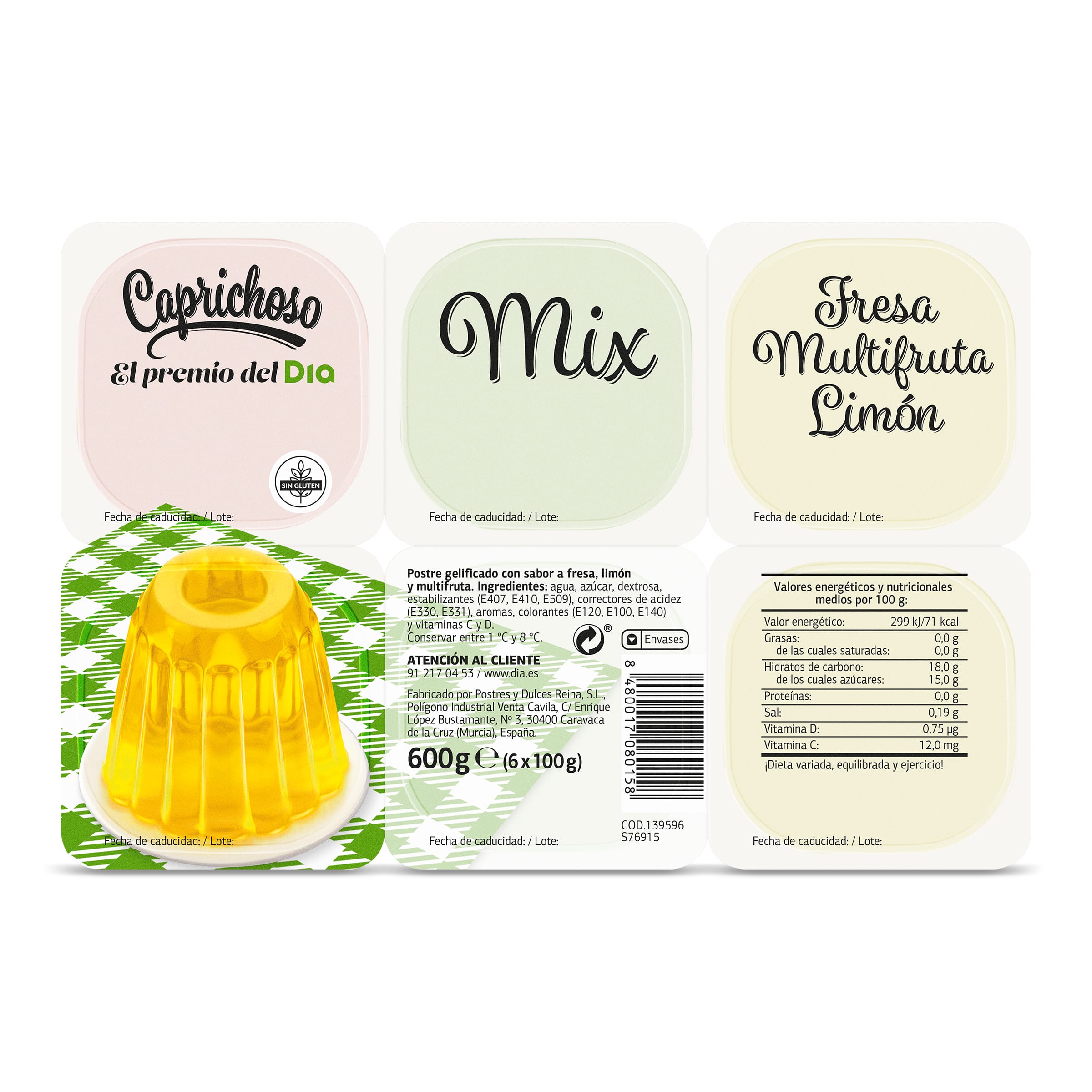 Postre gelificado de fresa, limón y multifruta Dia Caprichoso 6 x 100 g
