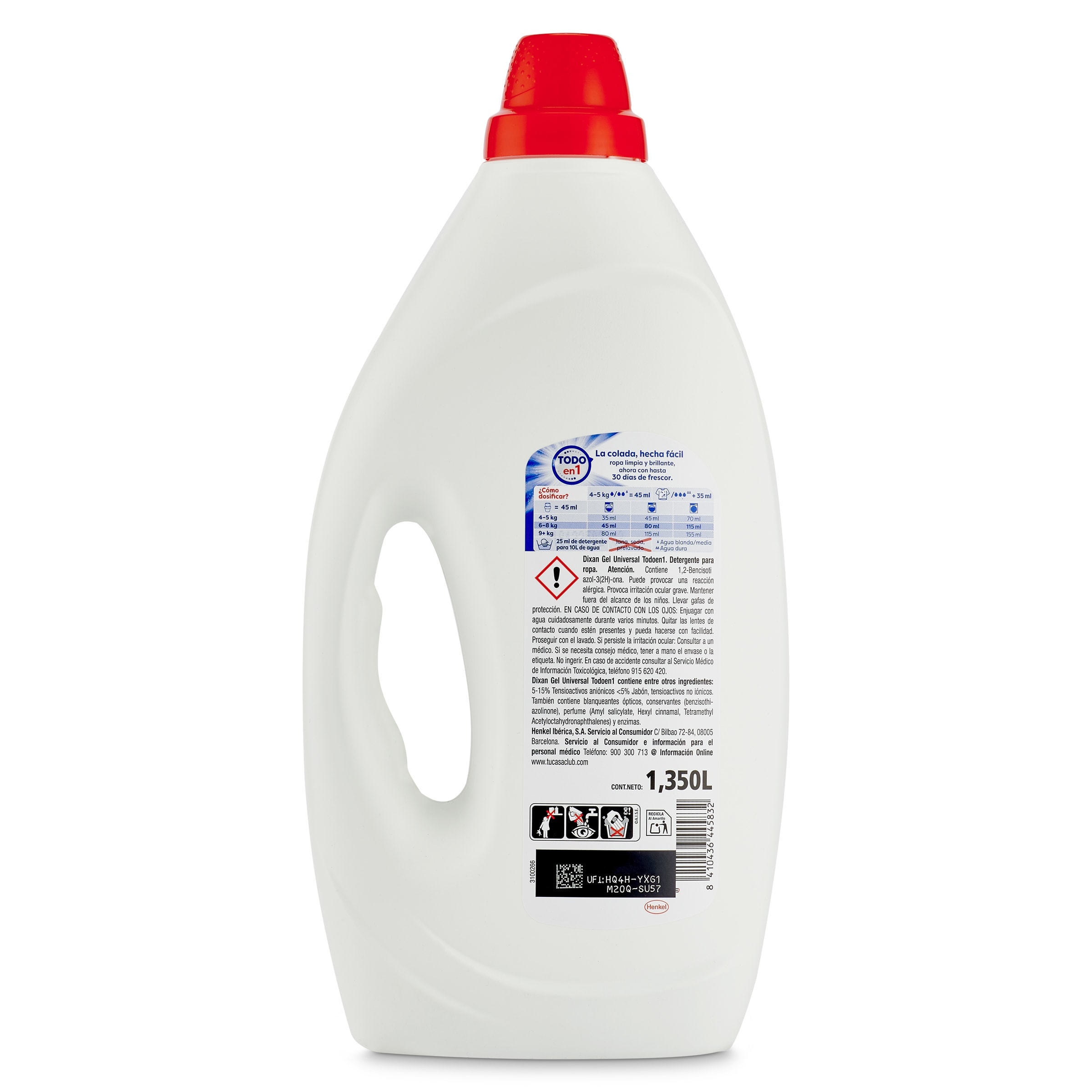 Detergente líquido todo en uno Dixan 30 lavados