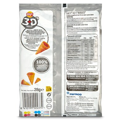 Conos de maíz con sabor a queso y bacon Lay's 3D's bolsa 28 g-1