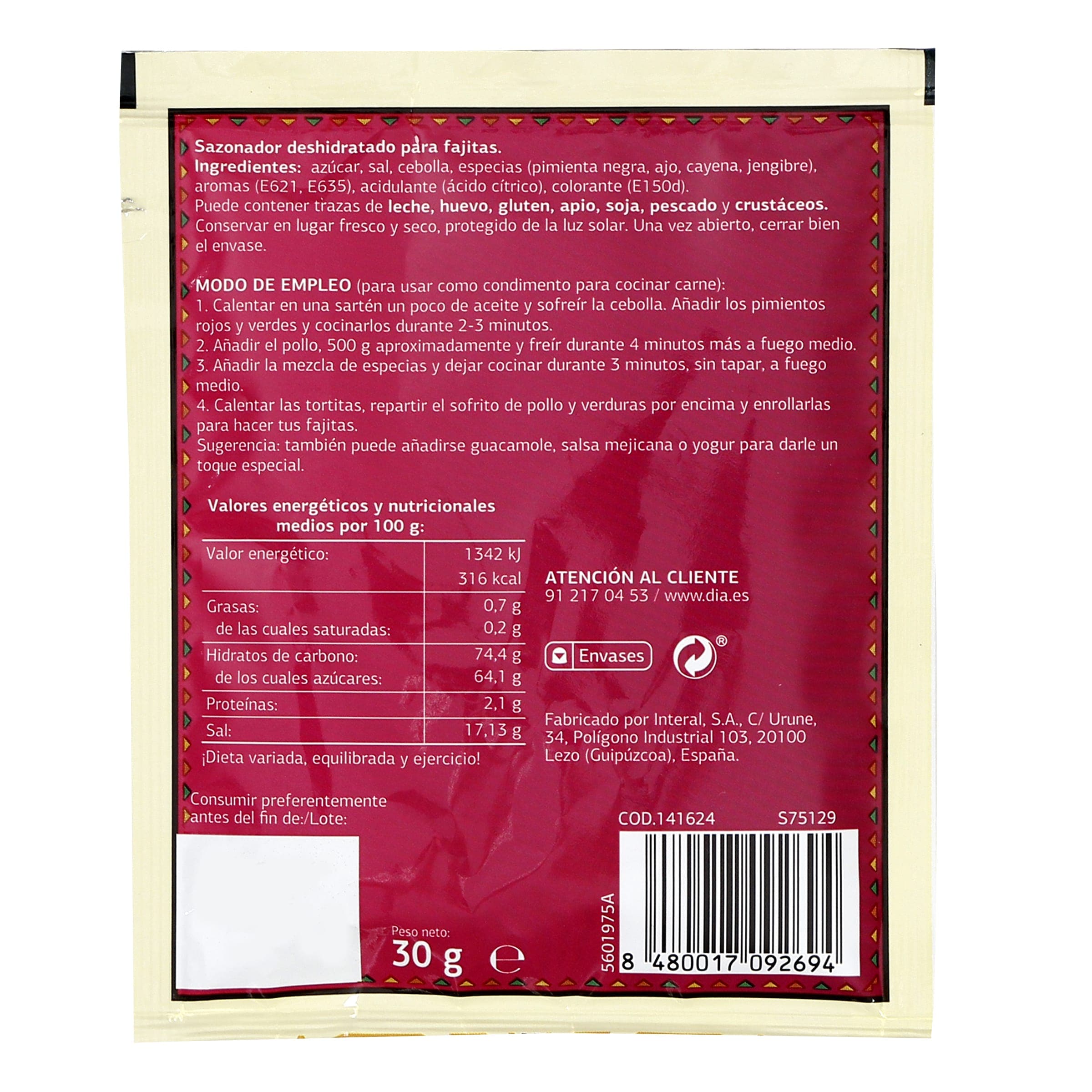 Sazonador para fajitas Dia Al Punto 30 g