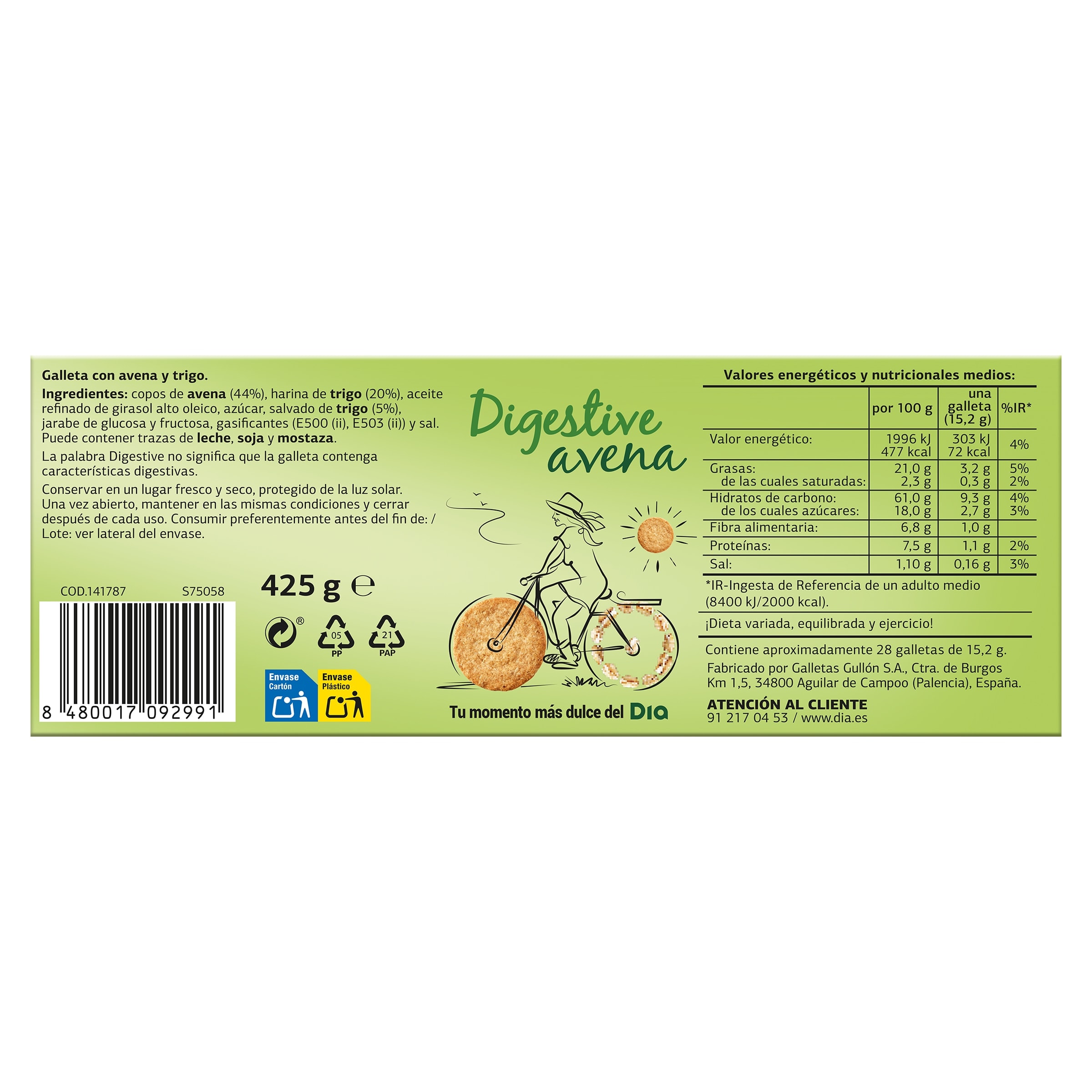 Galletas digestive con avena y trigo Galleteca de Dia 425 g