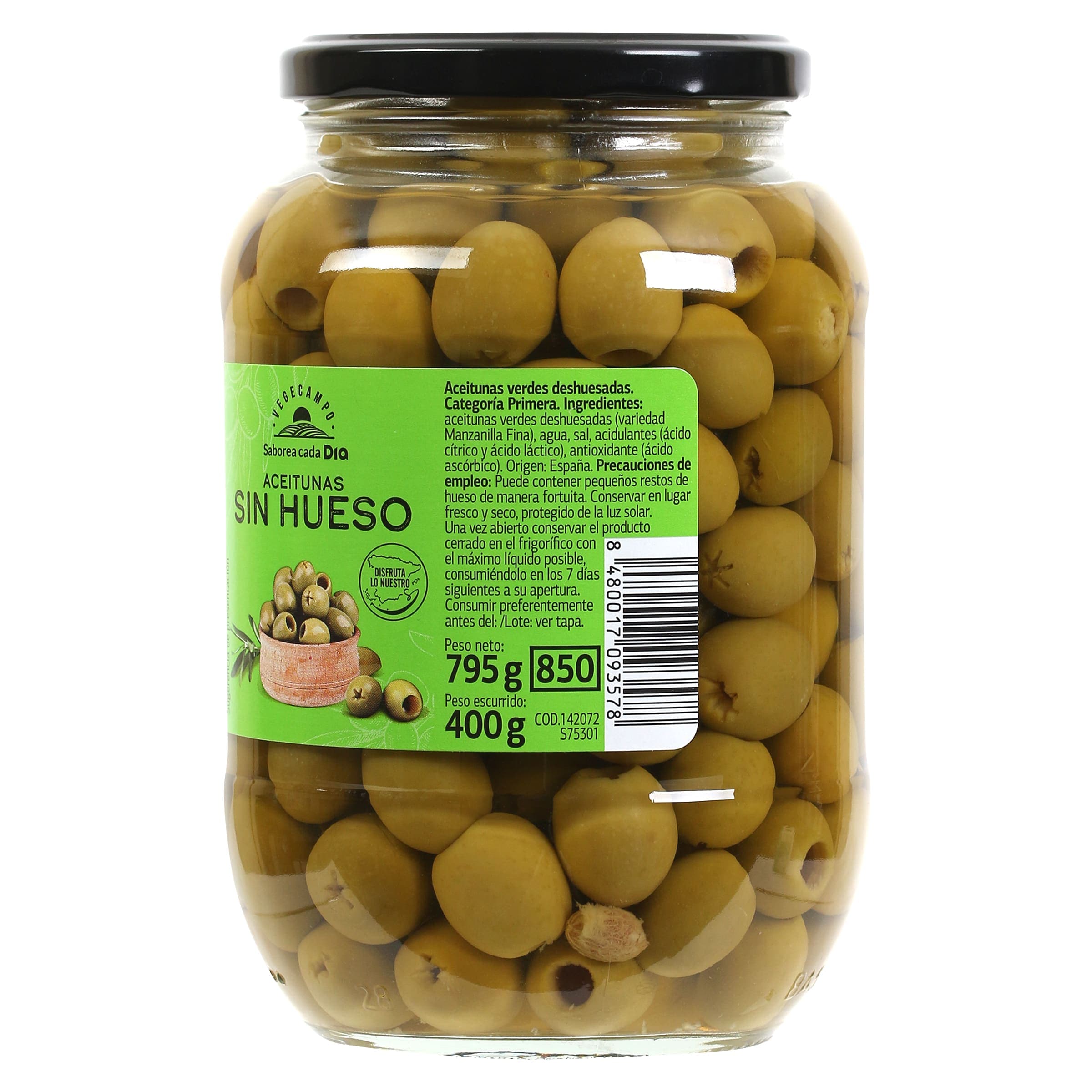 Aceitunas verdes sin hueso Dia Vegecampo 400 g