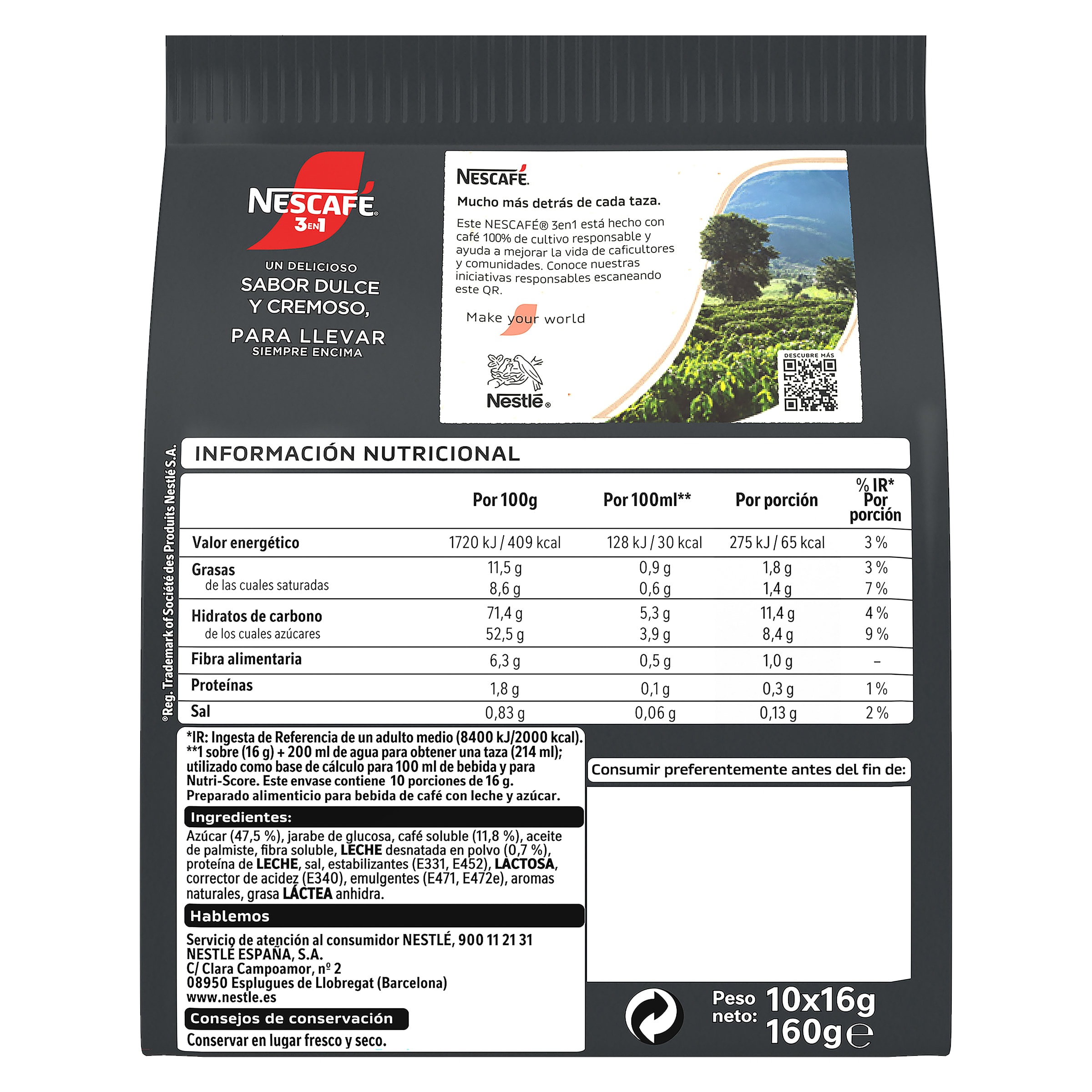Café soluble 3 en 1 Nescafé 180 g