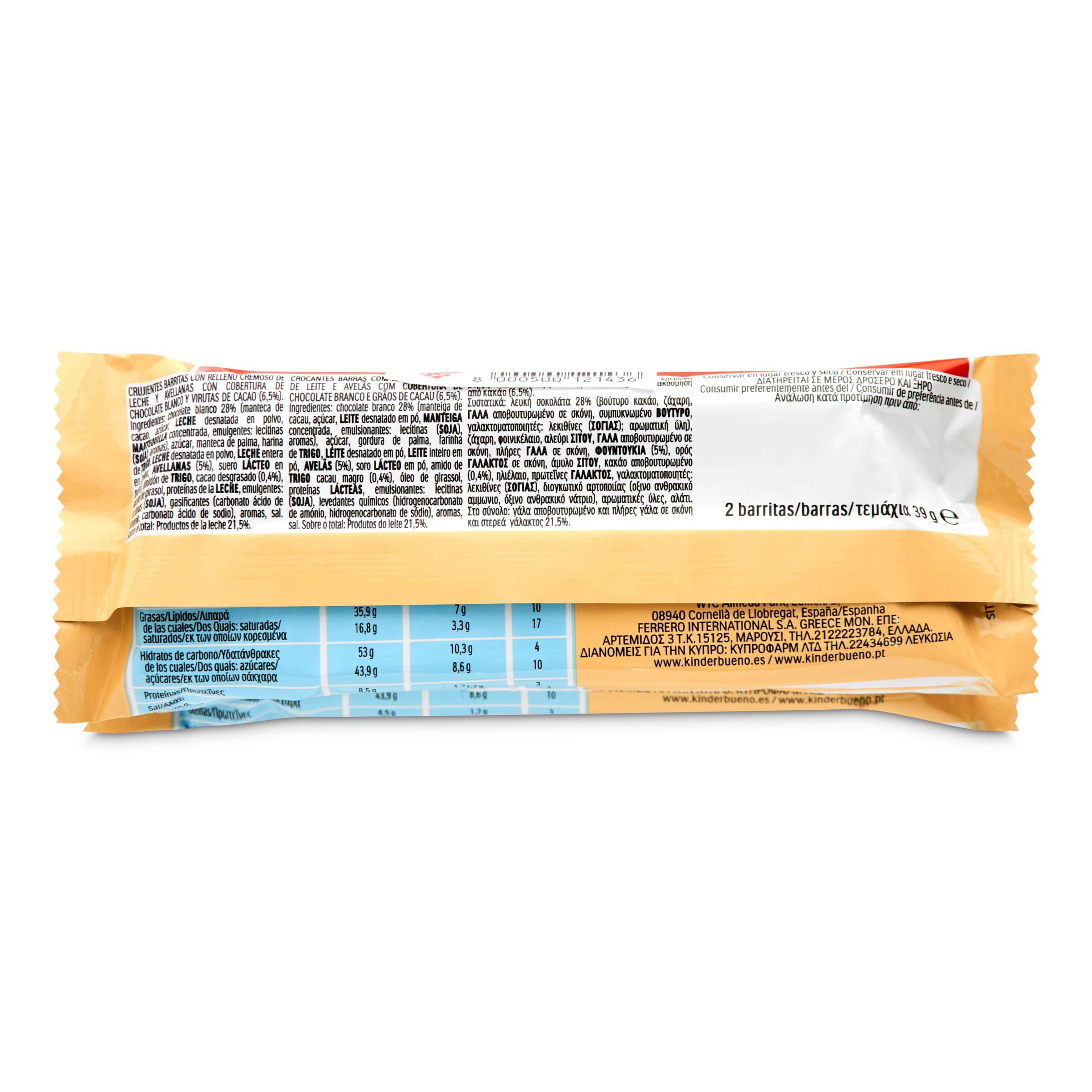 Barritas de chocolate blanco y avellanas Kinder 3 x 39 g